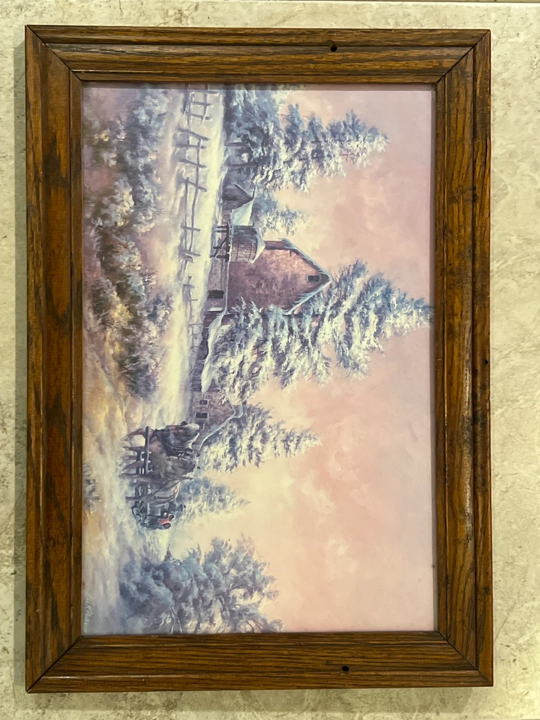 Framed Winter Scene Painting with Horse and Carriage - photo 5