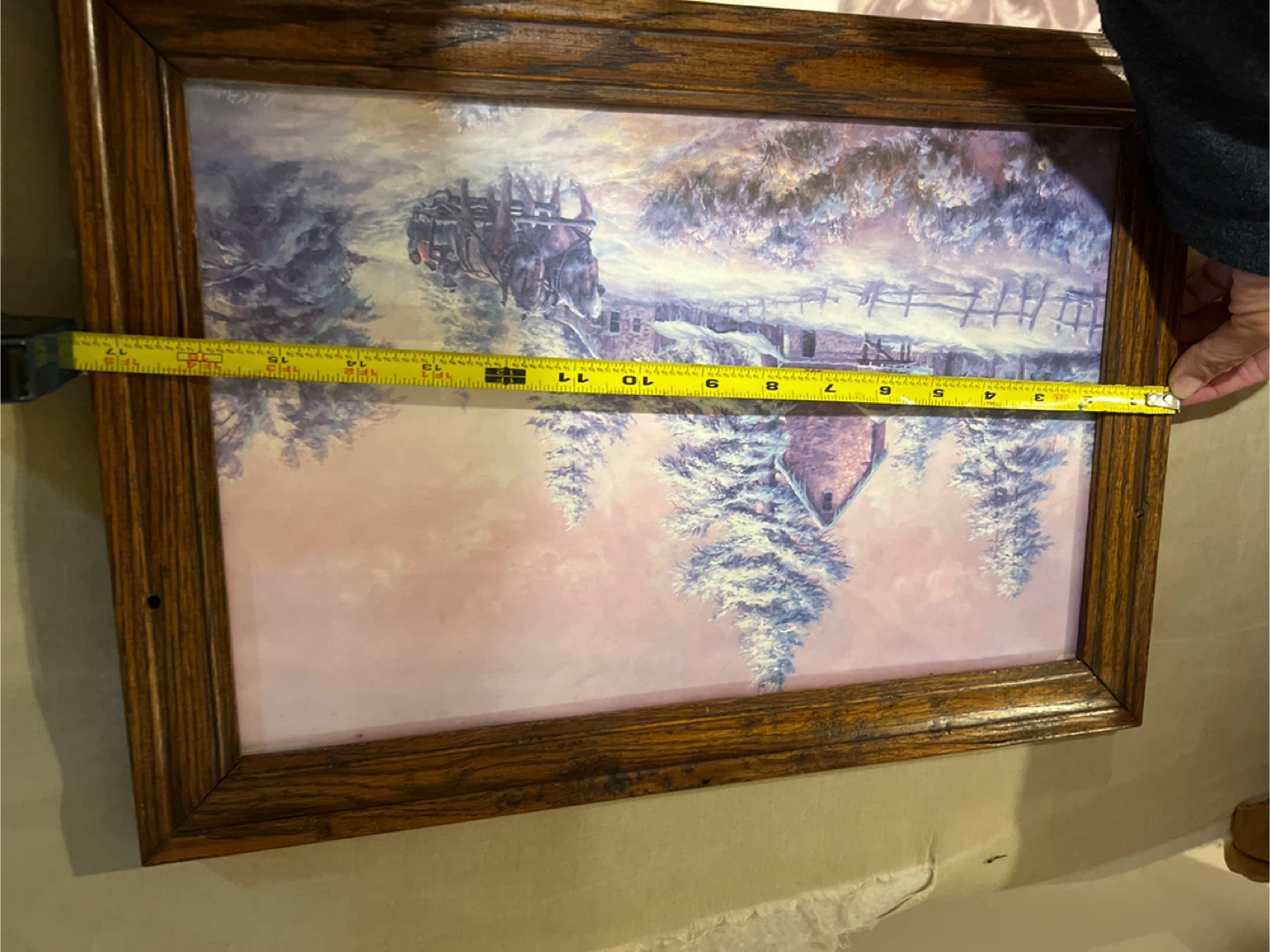 Framed Winter Scene Painting with Horse and Carriage - photo 3