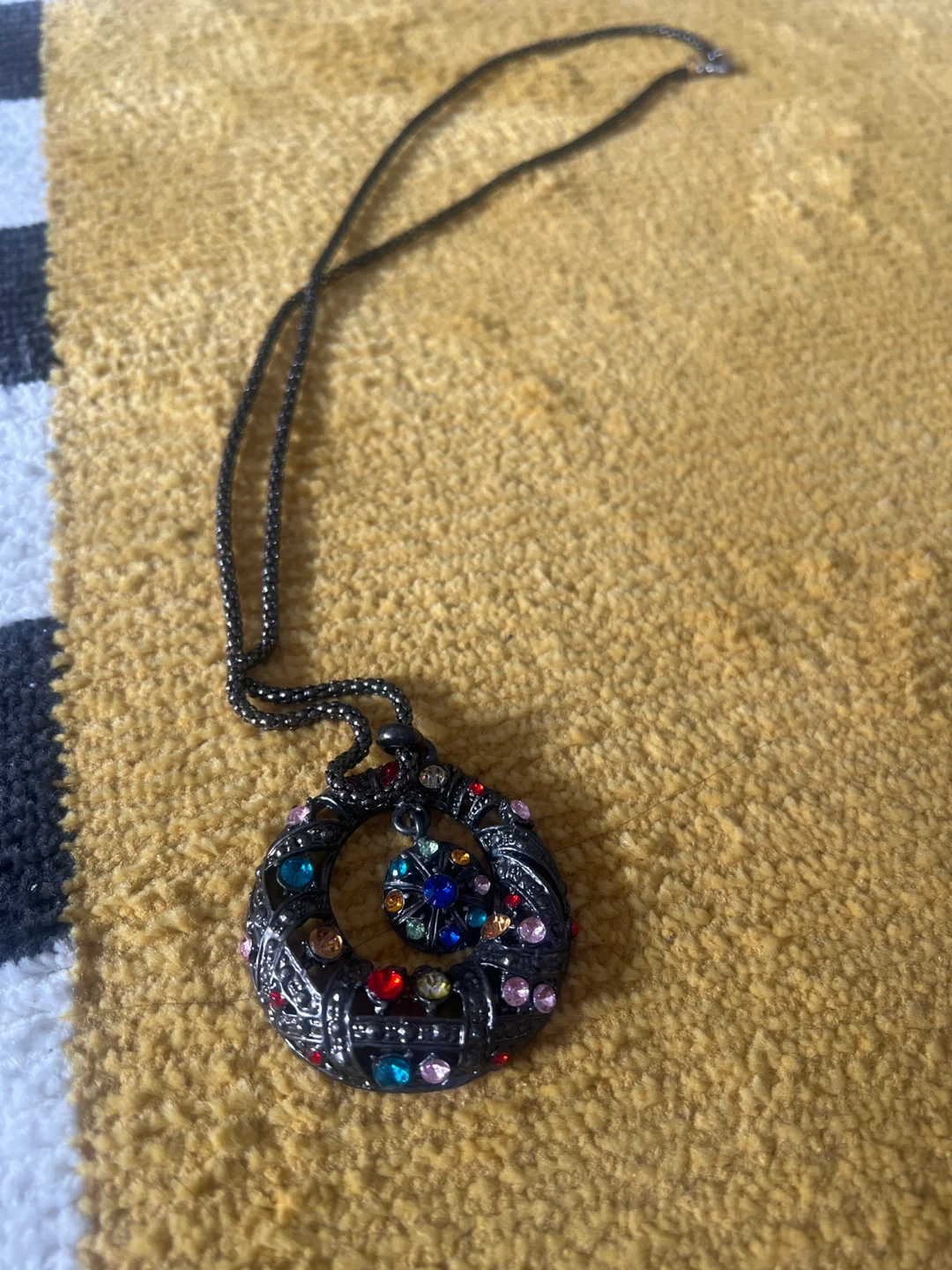 Ornate Pendant Necklace with Colorful Gems