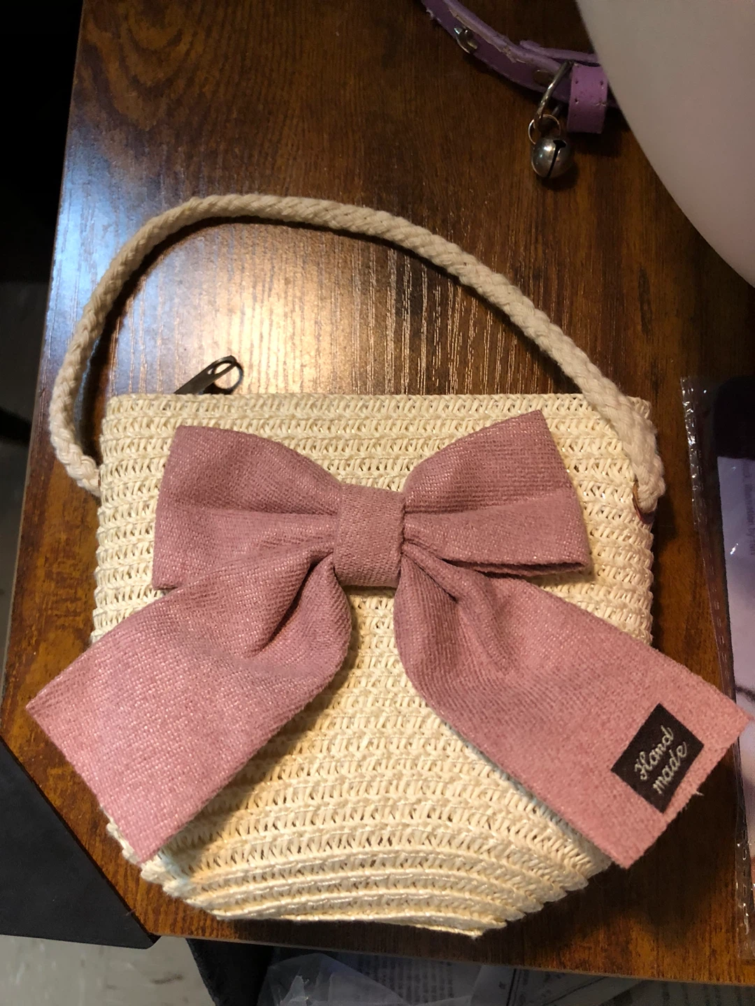Straw Handbag with Pink Bow
