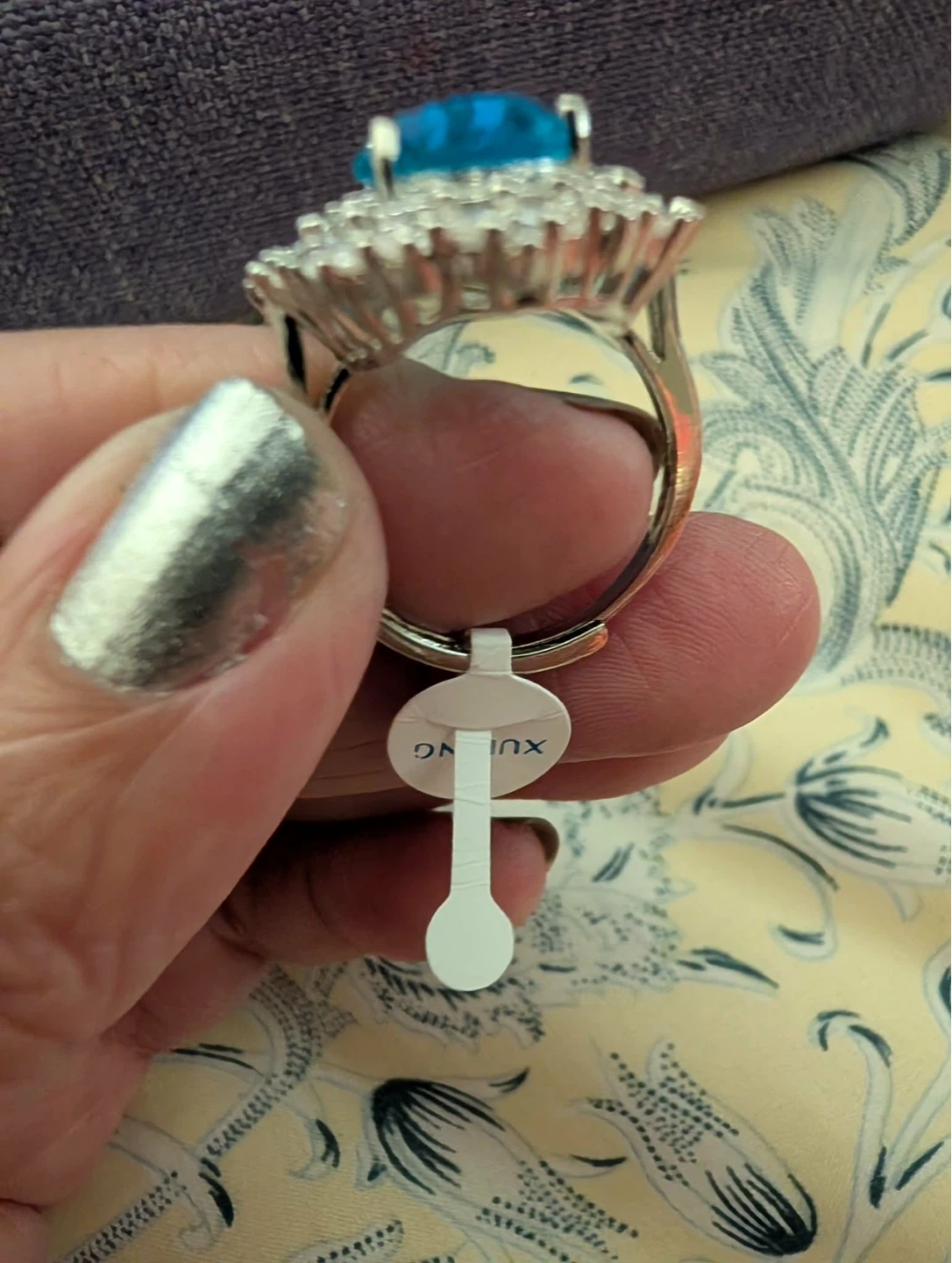 Sparkling Blue Gemstone Statement Ring with Silver Band - photo 4