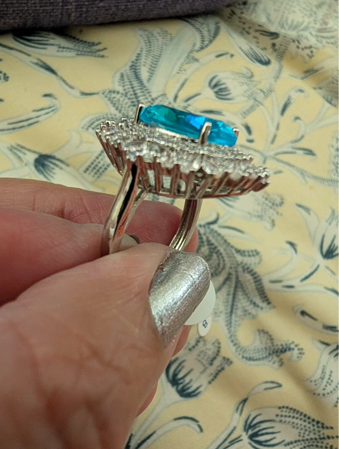 Sparkling Blue Gemstone Statement Ring with Silver Band - photo 3