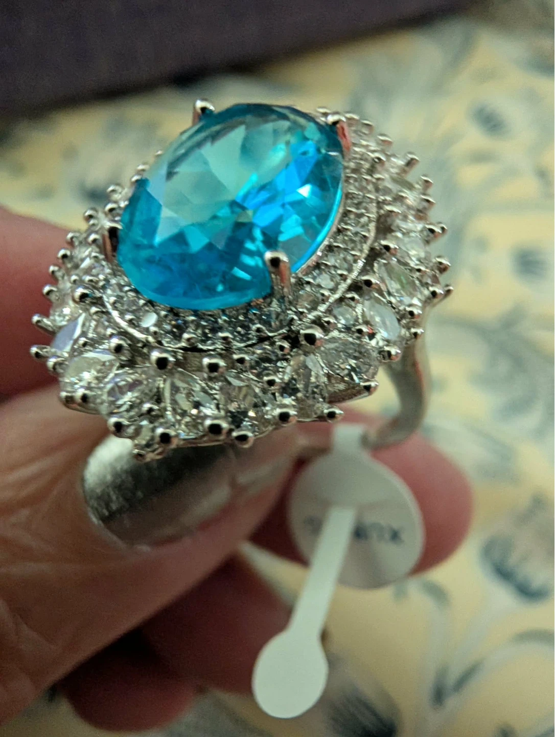 Sparkling Blue Gemstone Statement Ring with Silver Band - photo 2