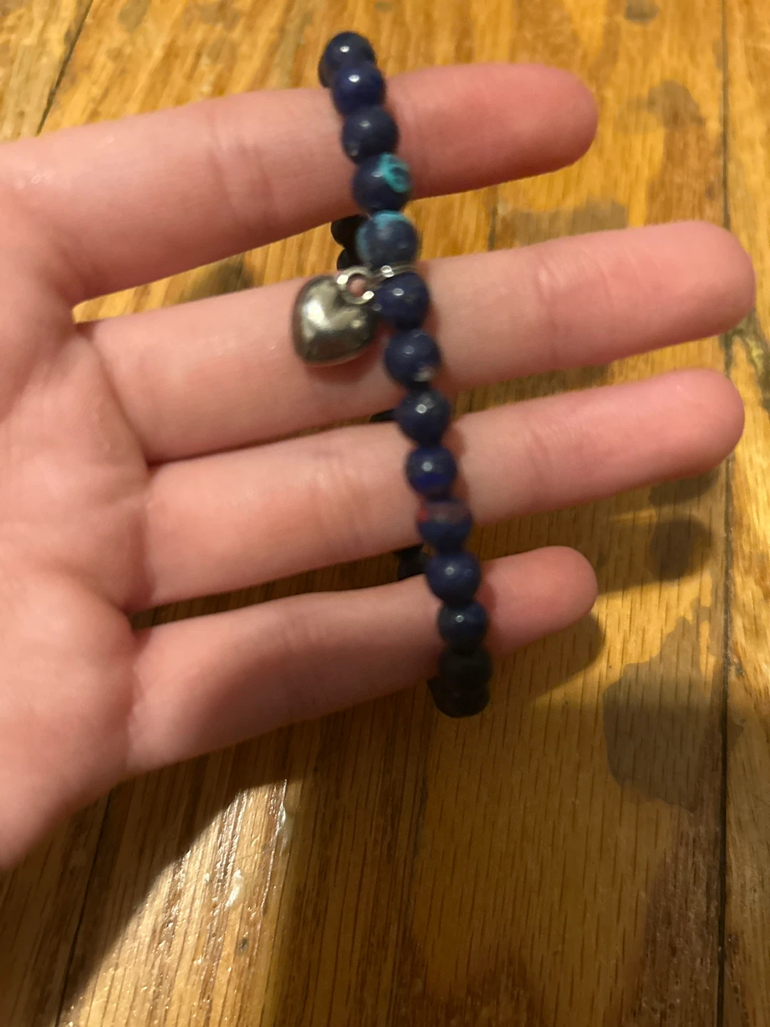 Blue Beaded Bracelet with Heart Charm - photo 2