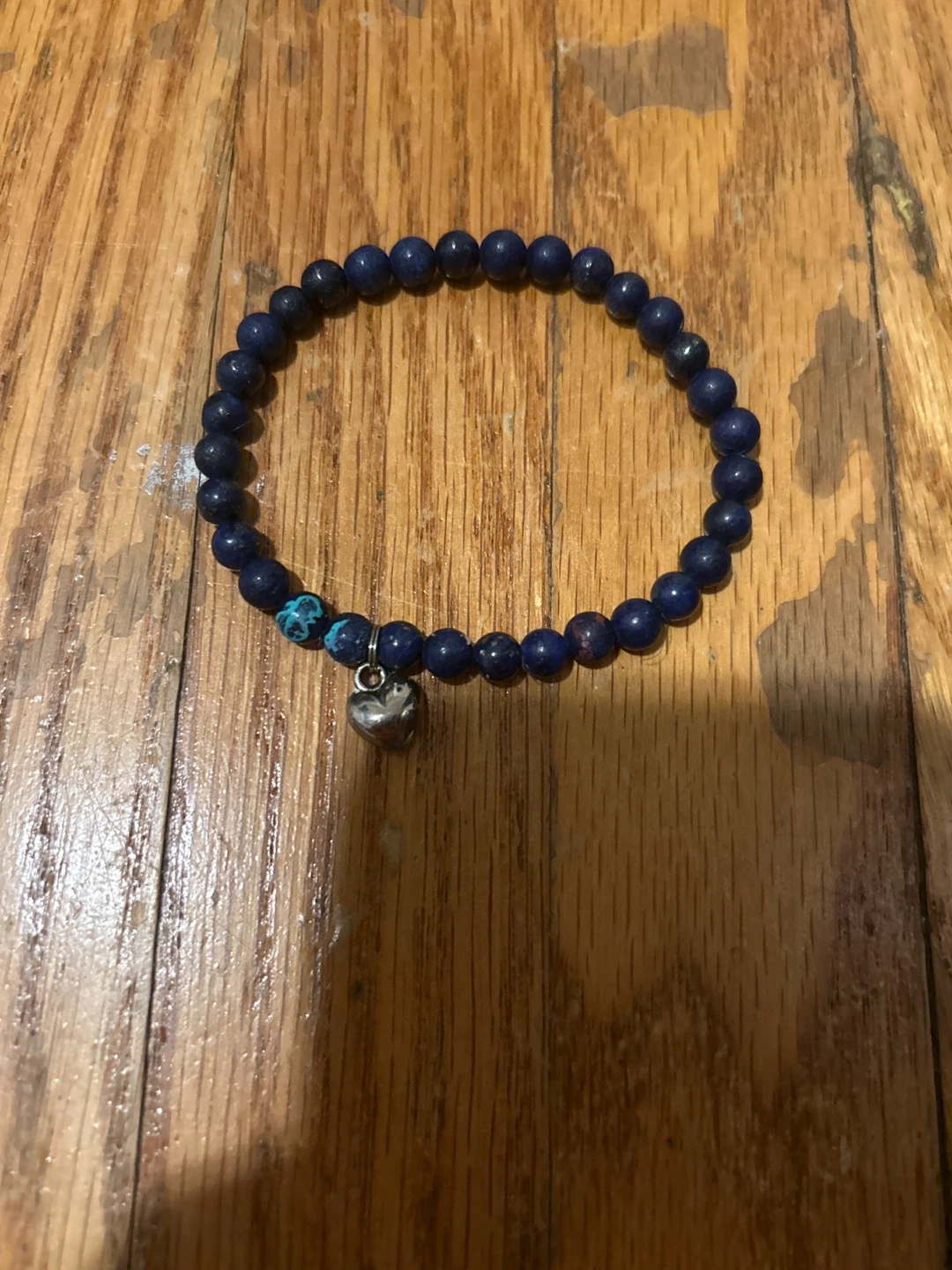 Blue Beaded Bracelet with Heart Charm