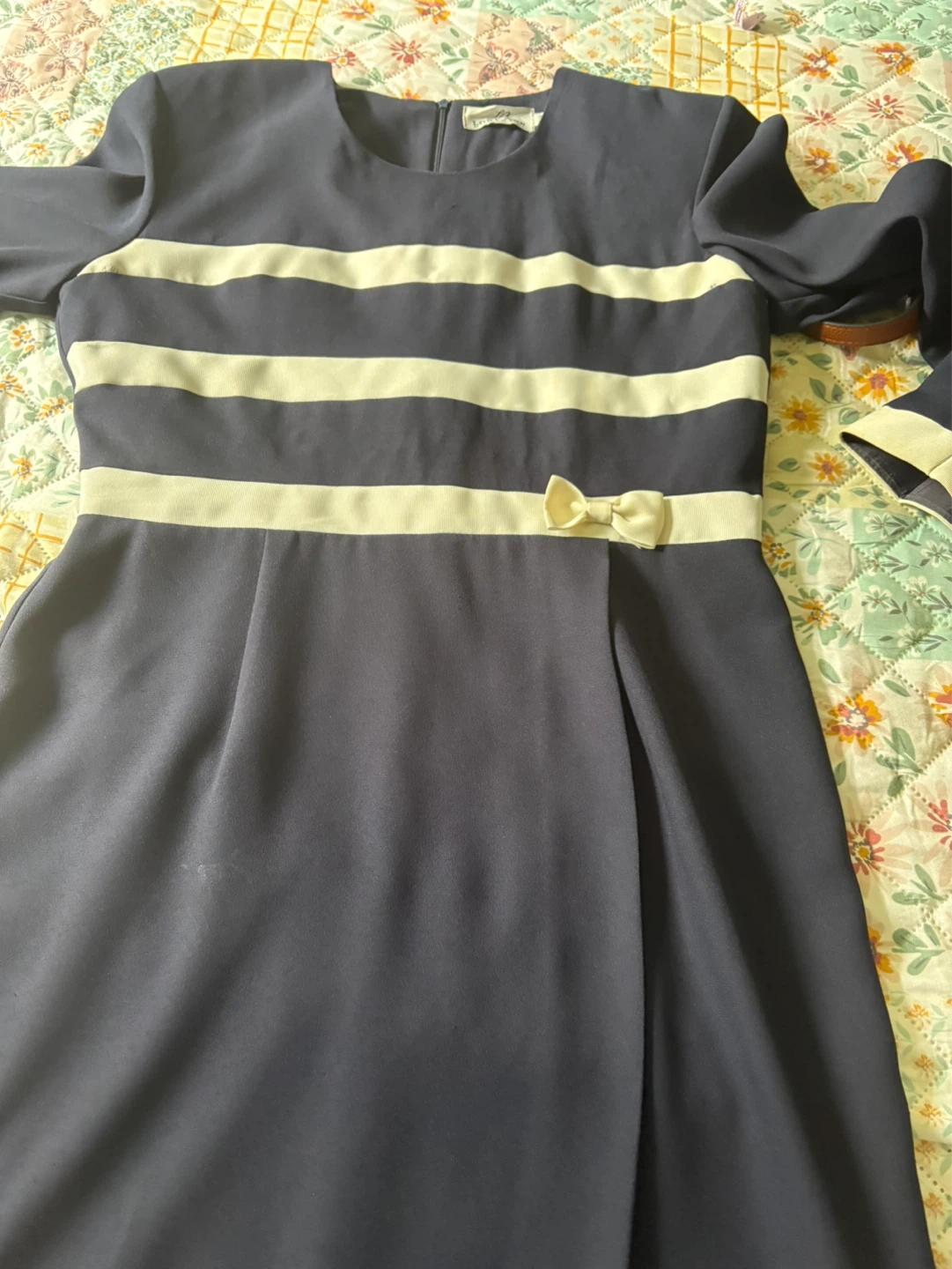 LORI ANN MONTREAL Navy Striped Dress Size 12 - photo 3