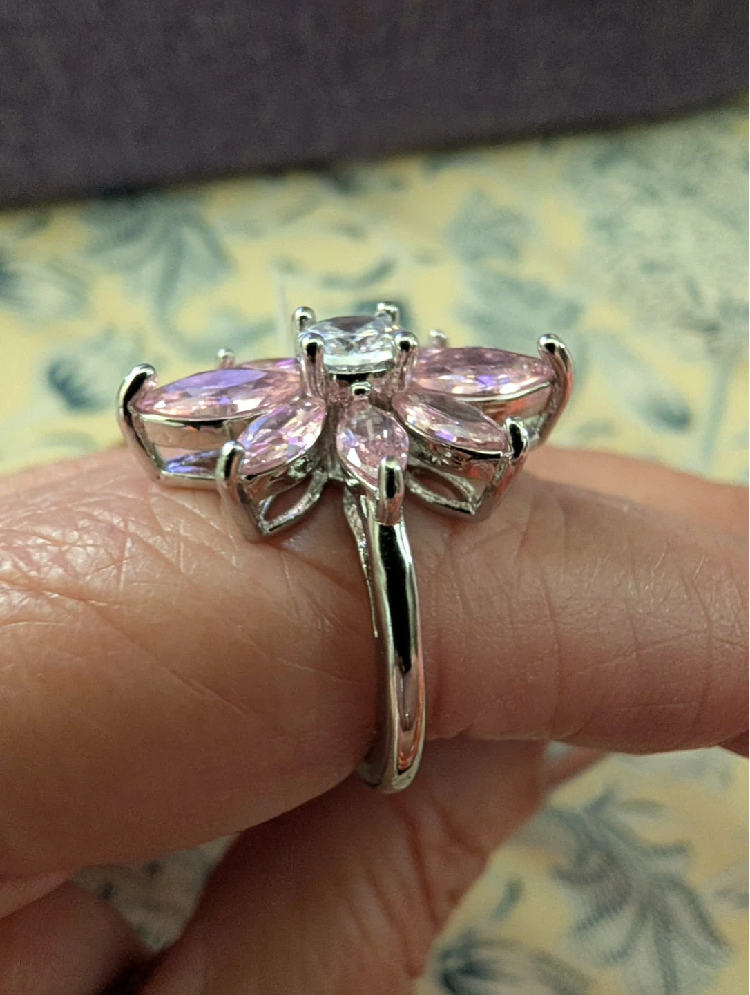 Silver-tone Flower Ring with Pink and Clear Stones - photo 2