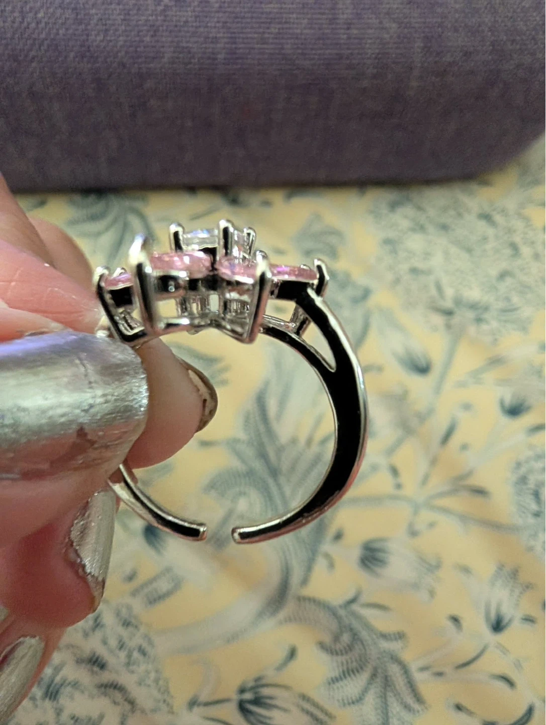 Silver-tone Flower Ring with Pink and Clear Stones - photo 3