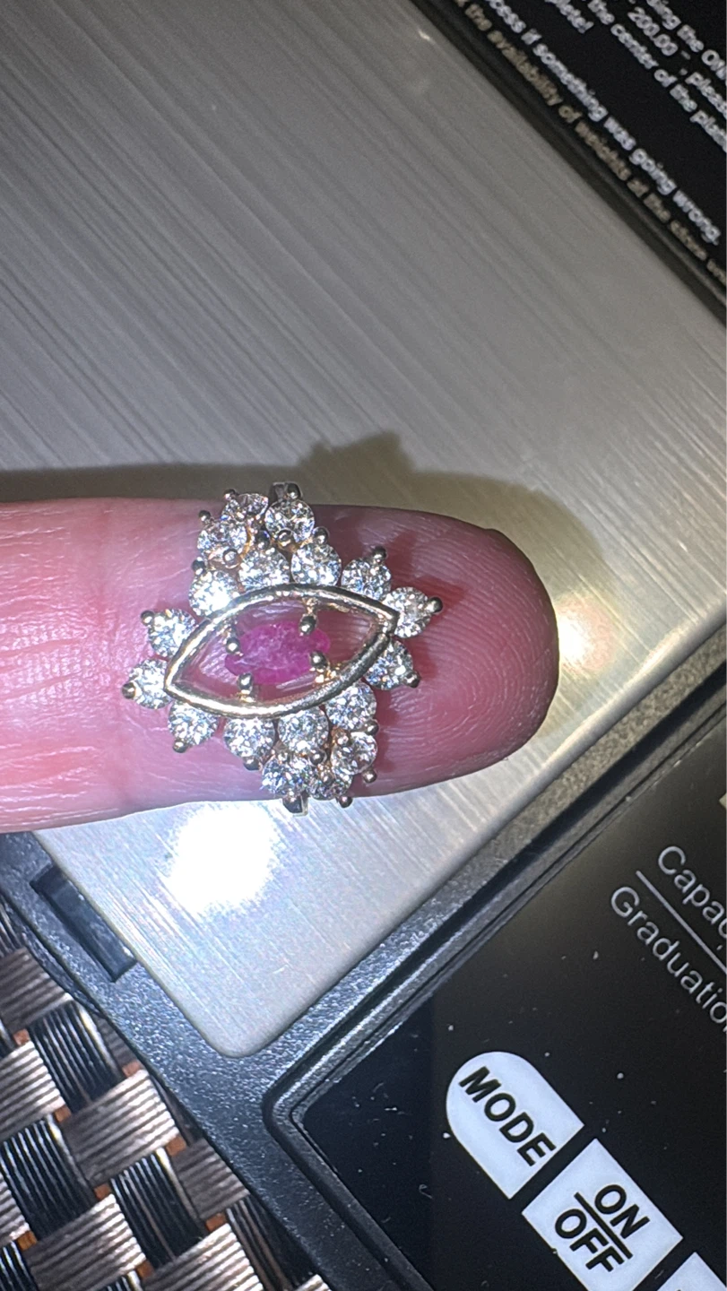 Gold Tone Ring with Ruby and Diamonds