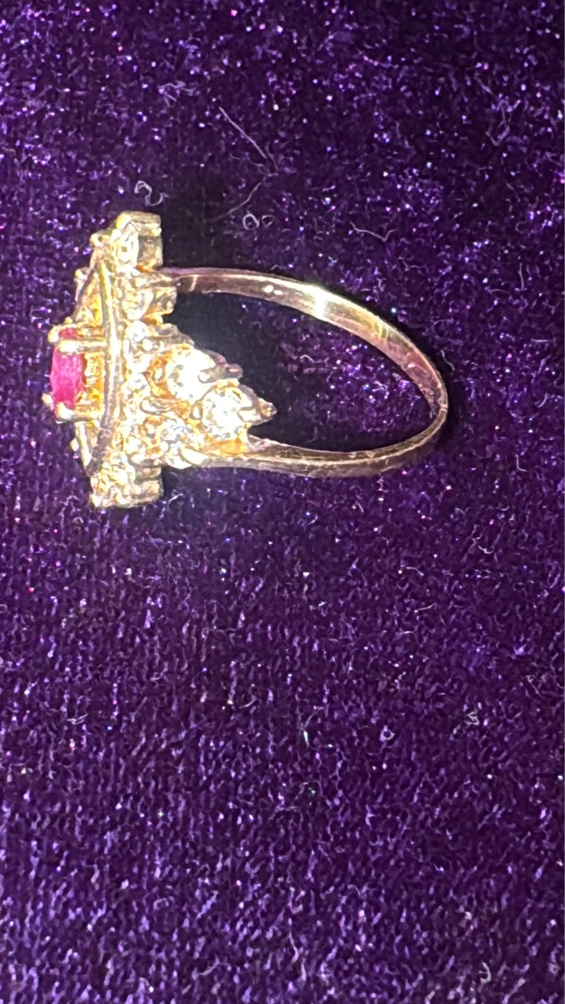 Gold Tone Ring with Ruby and Diamonds - photo 3