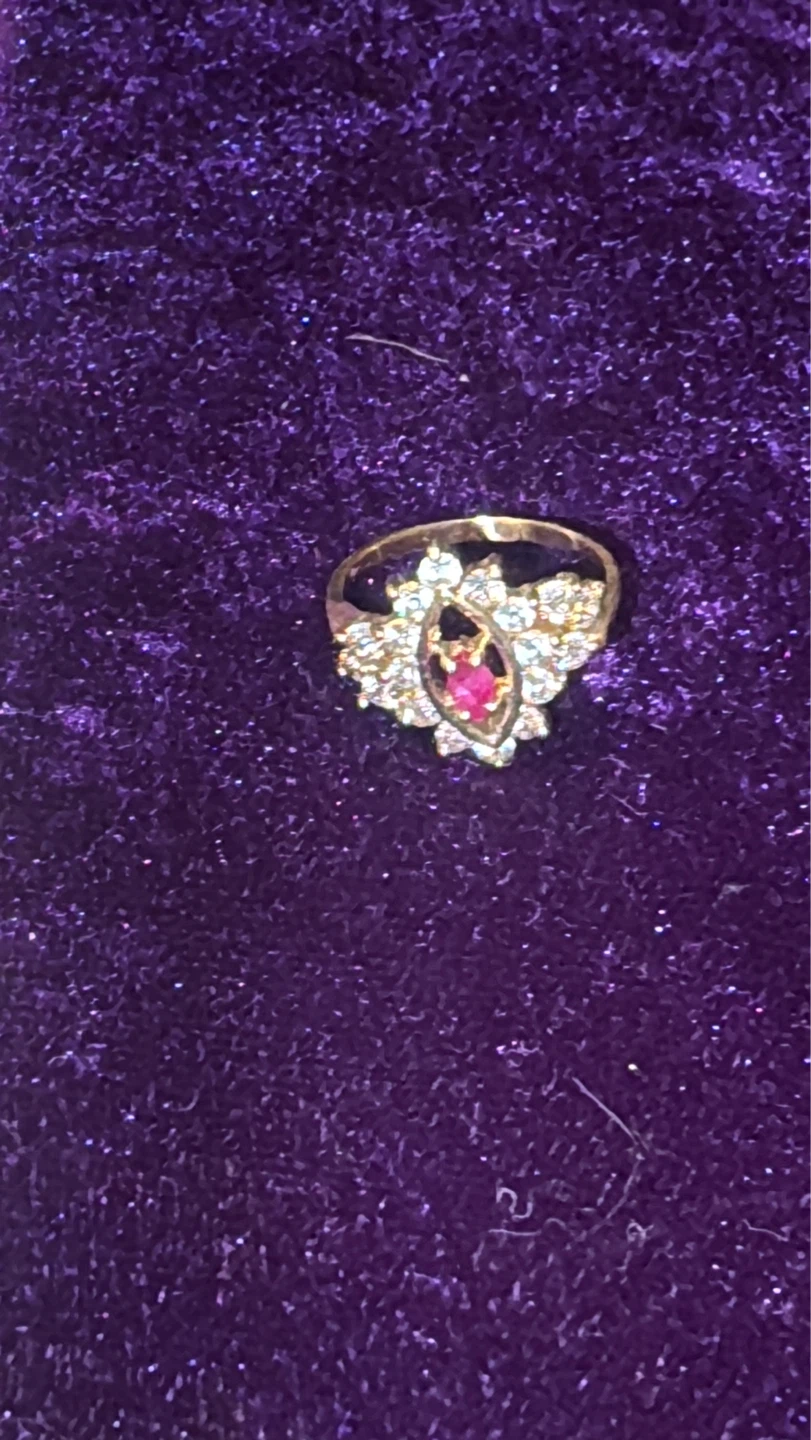 Gold Tone Ring with Ruby and Diamonds - photo 2