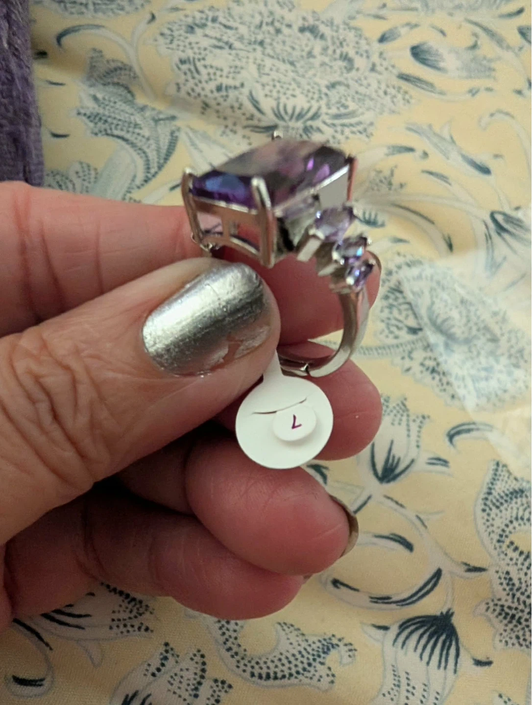 Large Rectangular Purple Gemstone Ring - photo 2