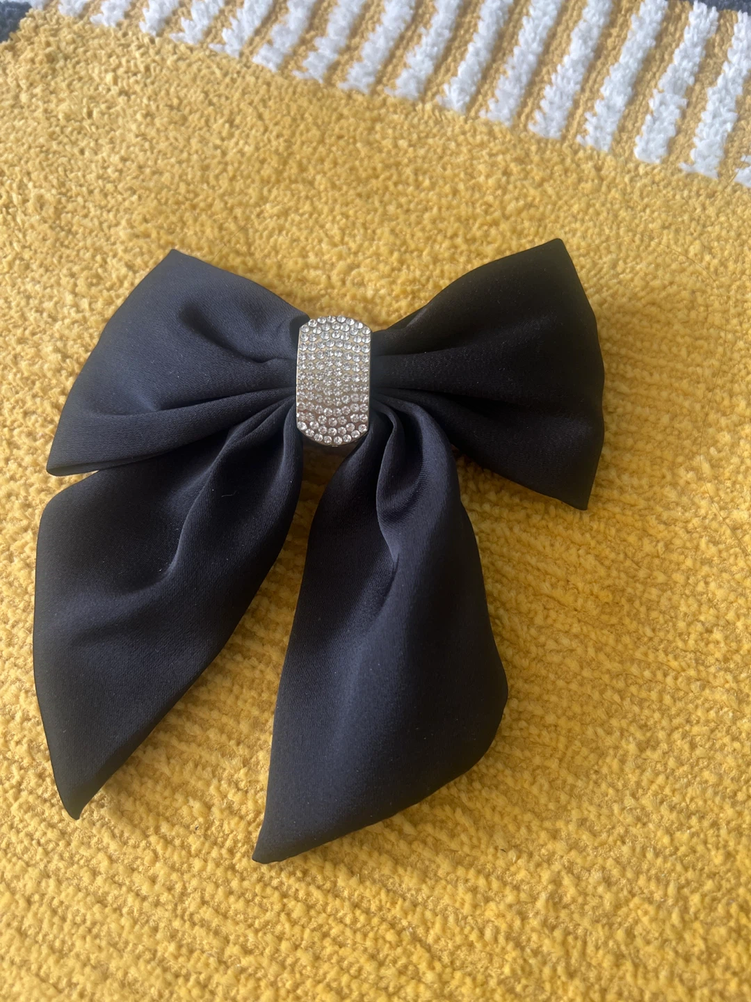 Black Bow Barrette with Rhinestones