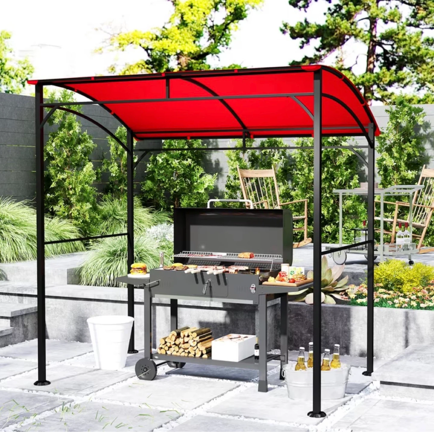 Red Canopy Gazebo for Outdoor BBQ