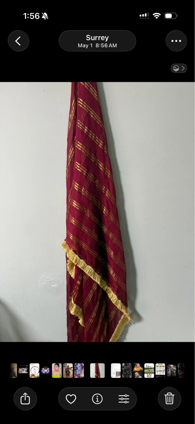 Maroon and Gold Striped Scarf with Fringed Edges