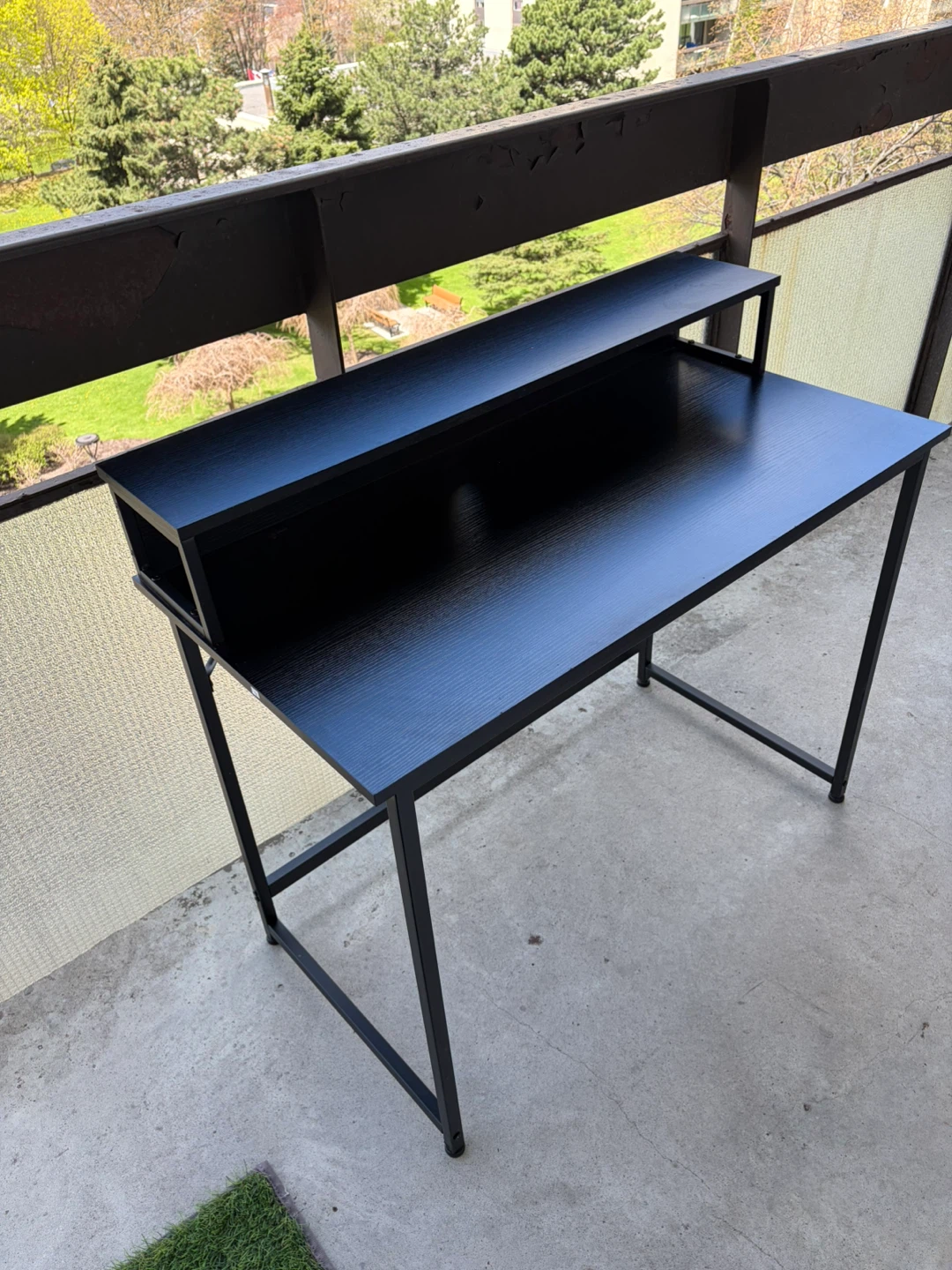 Black Modern Desk with Monitor Stand