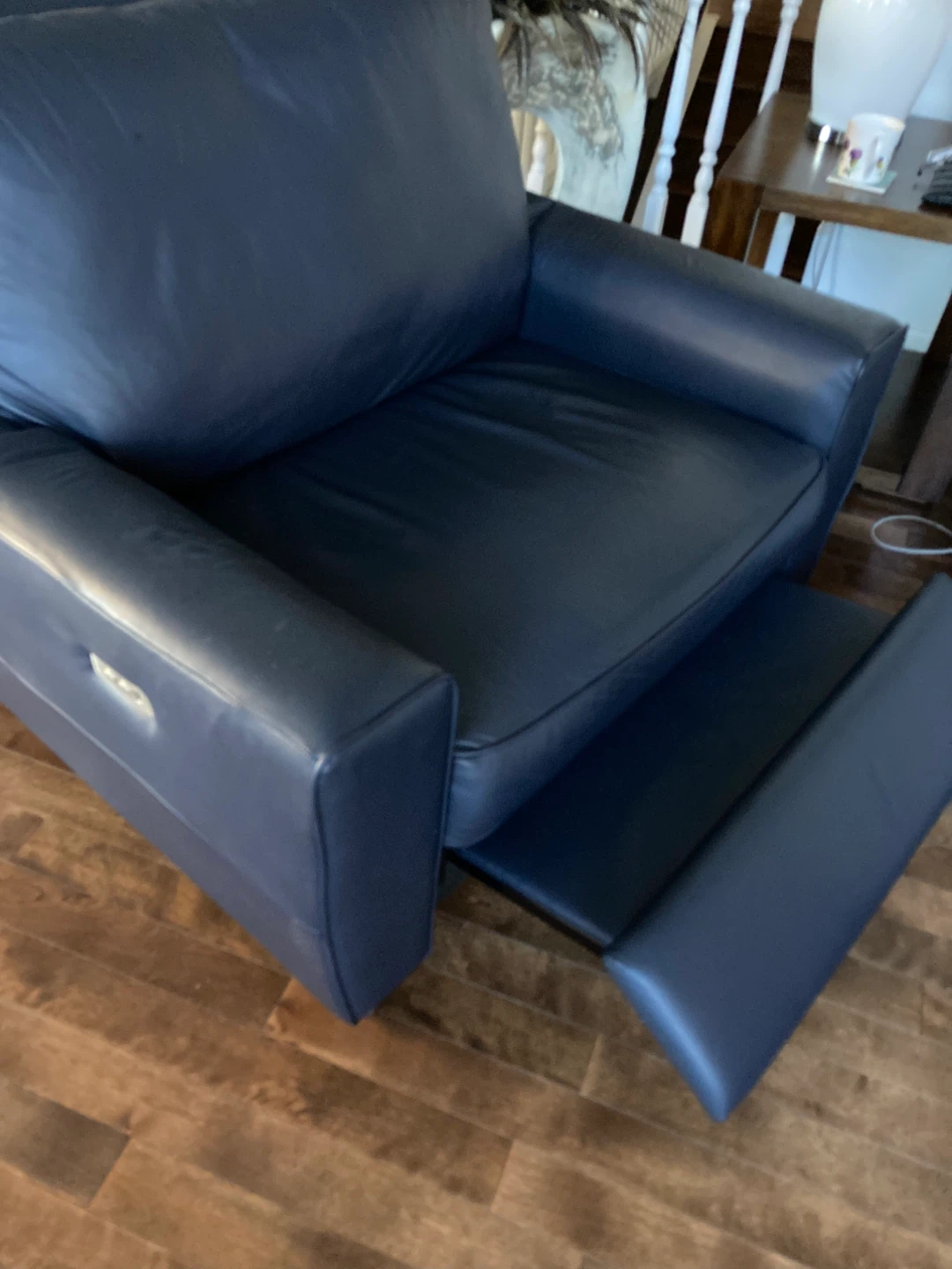 Navy Blue Leather Recliner Armchair