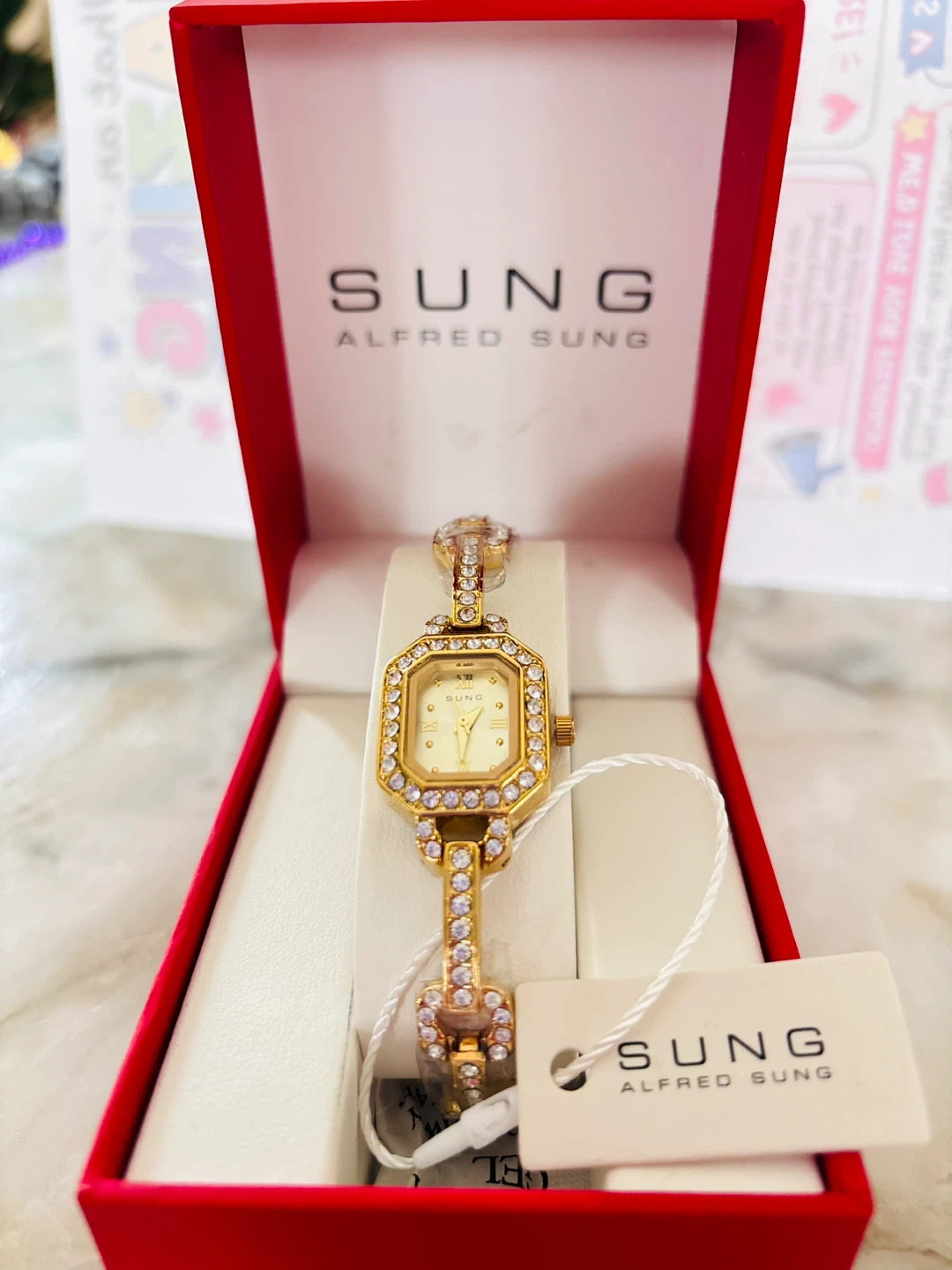 Alfred Sung Gold Tone Crystal Accent Women's Watch