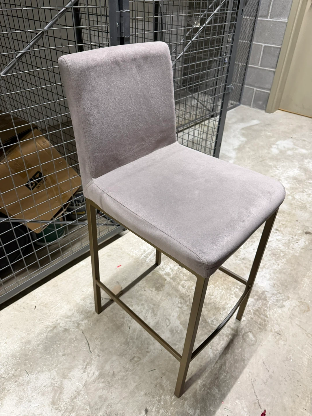 Gray Velvet Bar Stool with Gold Metal Frame