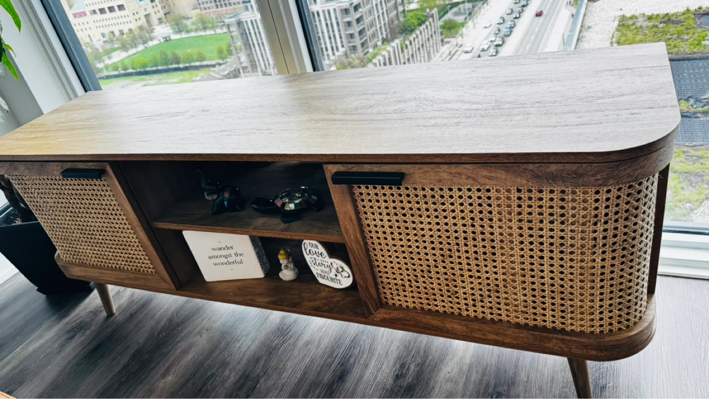 TV Media Console Table - Light Wood Finish - photo 3