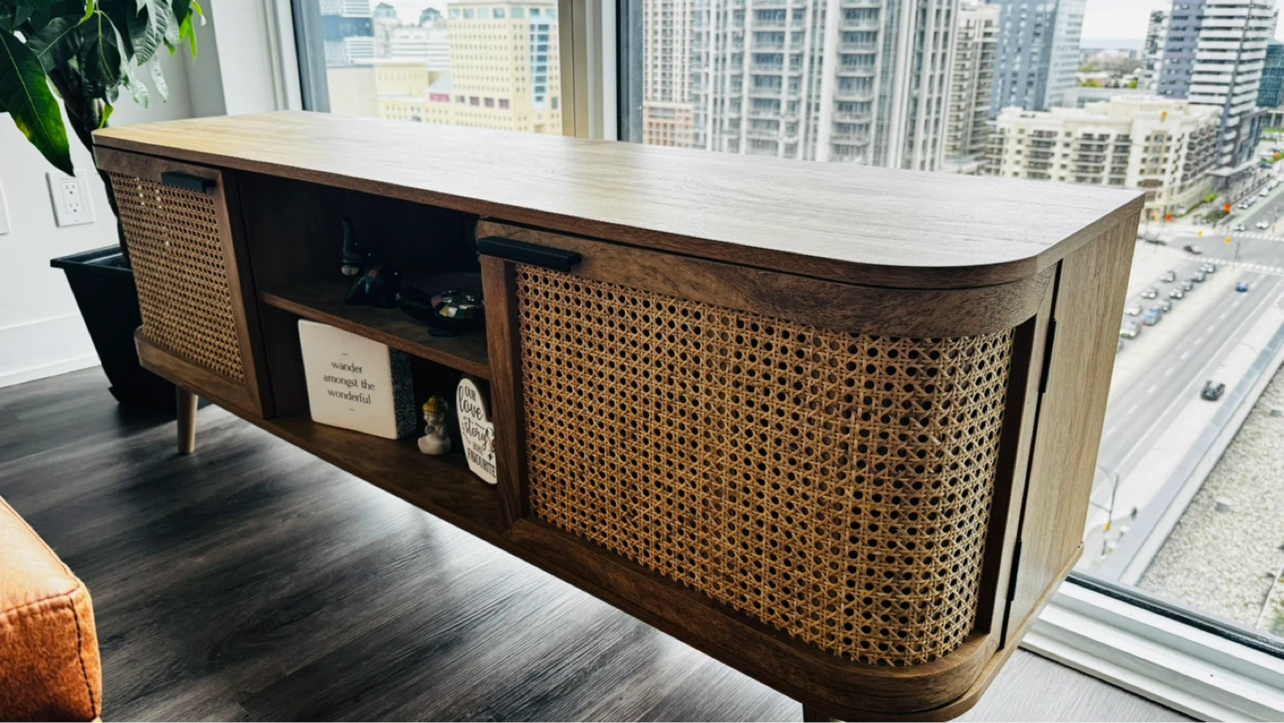 TV Media Console Table - Light Wood Finish - photo 2