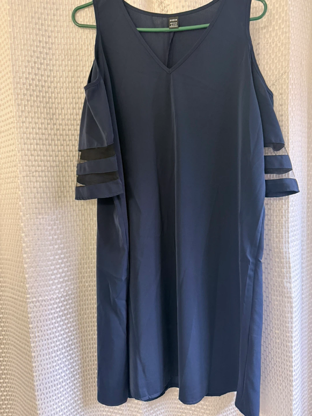 SHEIN Navy Cold Shoulder Mesh Sleeve Dress XL
