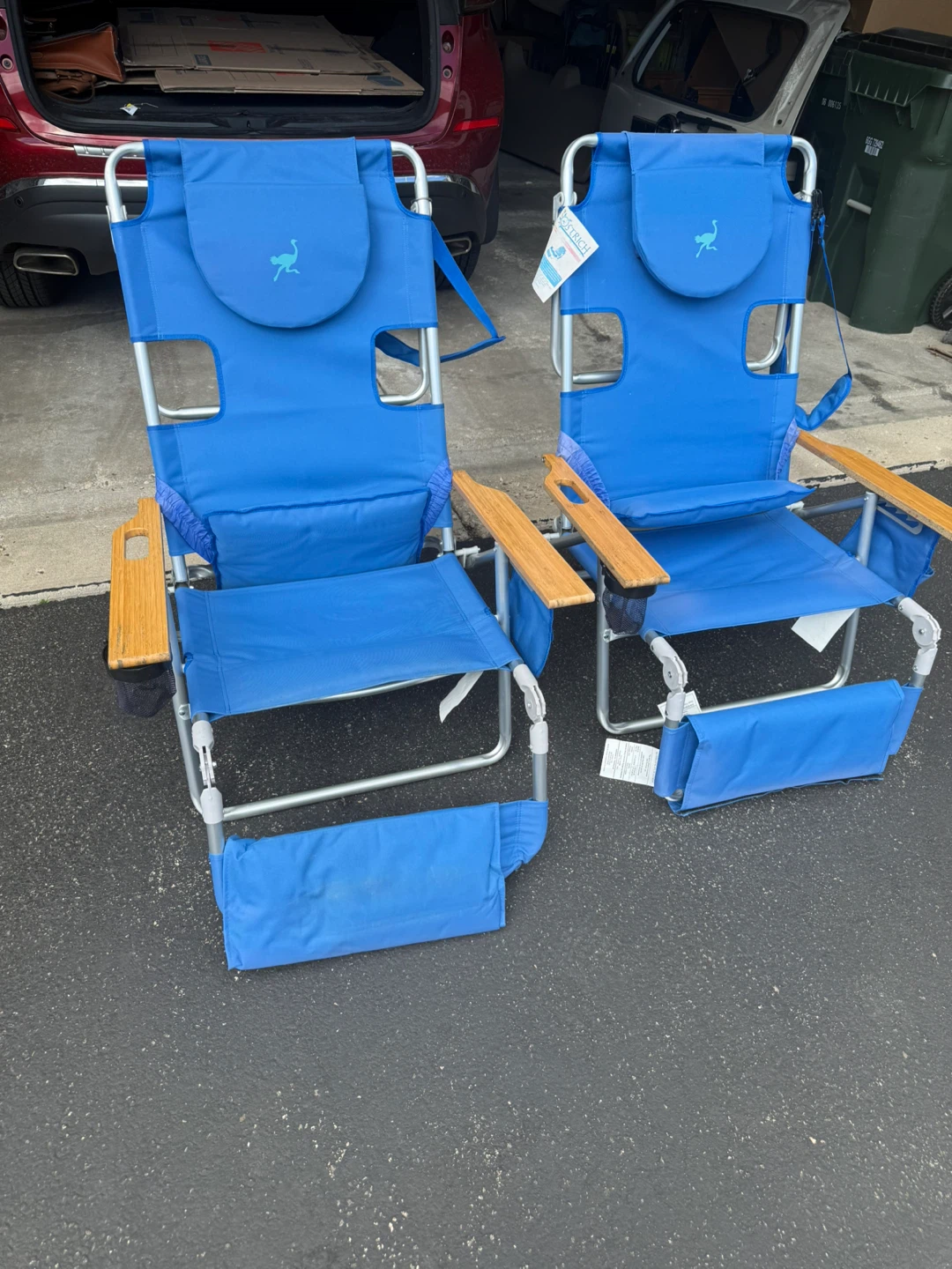 Blue Beach Chairs (2) with Ottoman and Strap