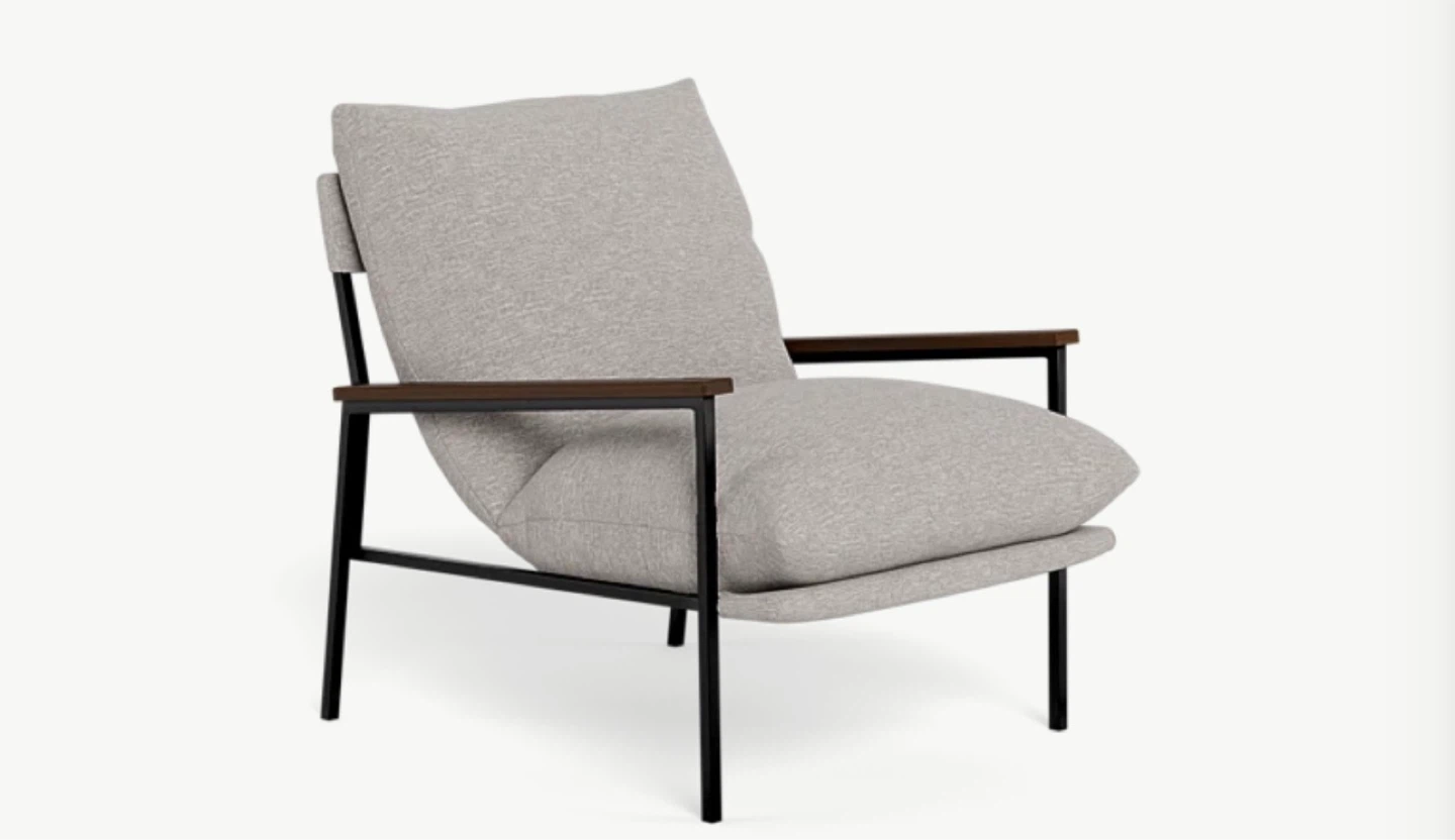 2x Modern Armchair in Light Grey Fabric