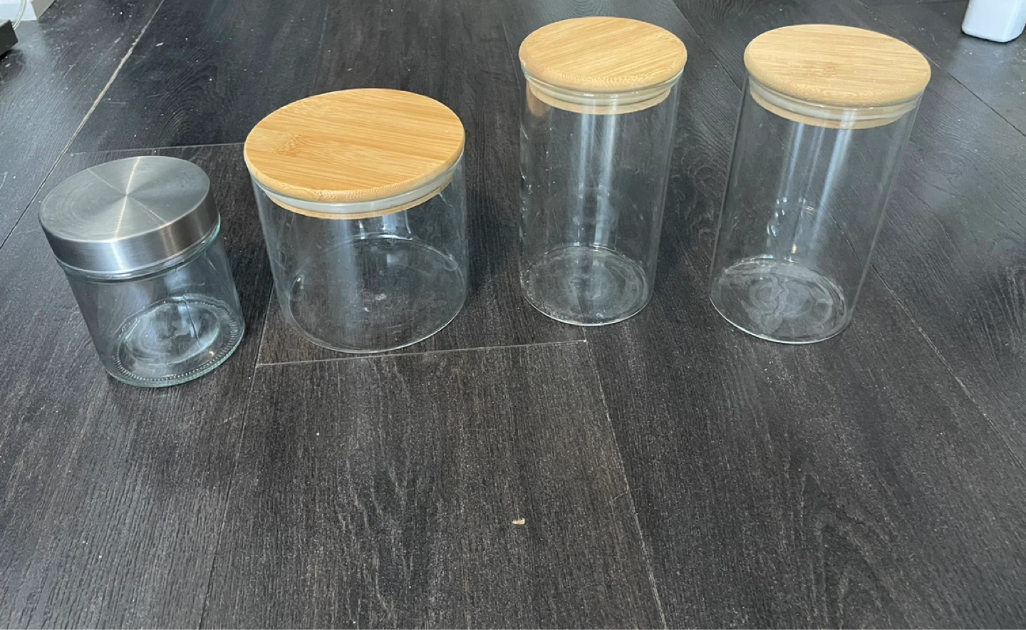 Set of 4 Glass Storage Jars with Bamboo Lids