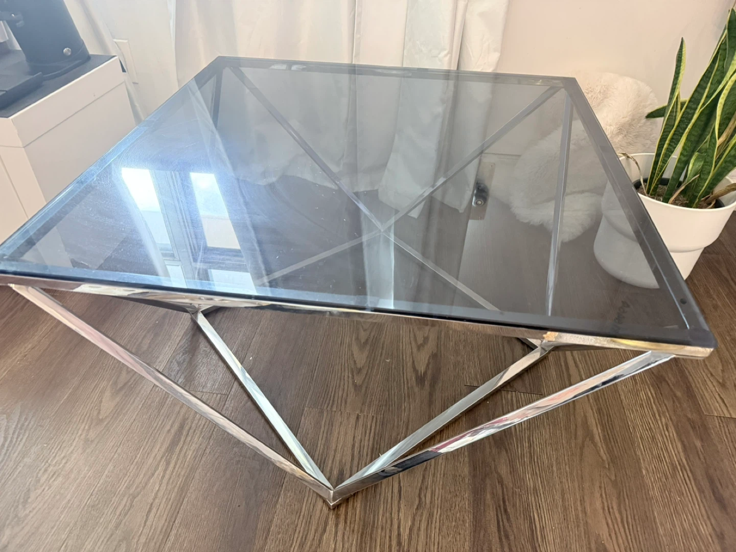 Glass Top End Table with Chrome Base - photo 3