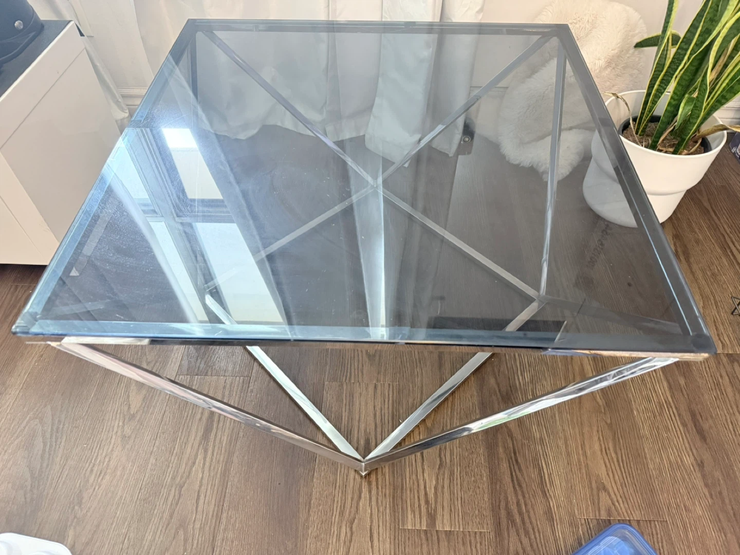 Glass Top End Table with Chrome Base - photo 2
