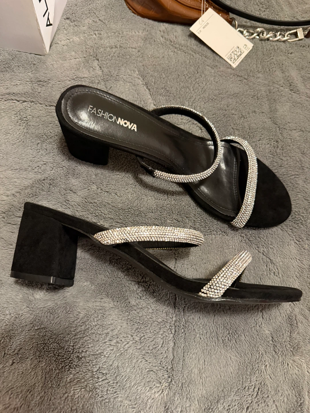 Fashion Nova Rhinestone Block Heel Sandals