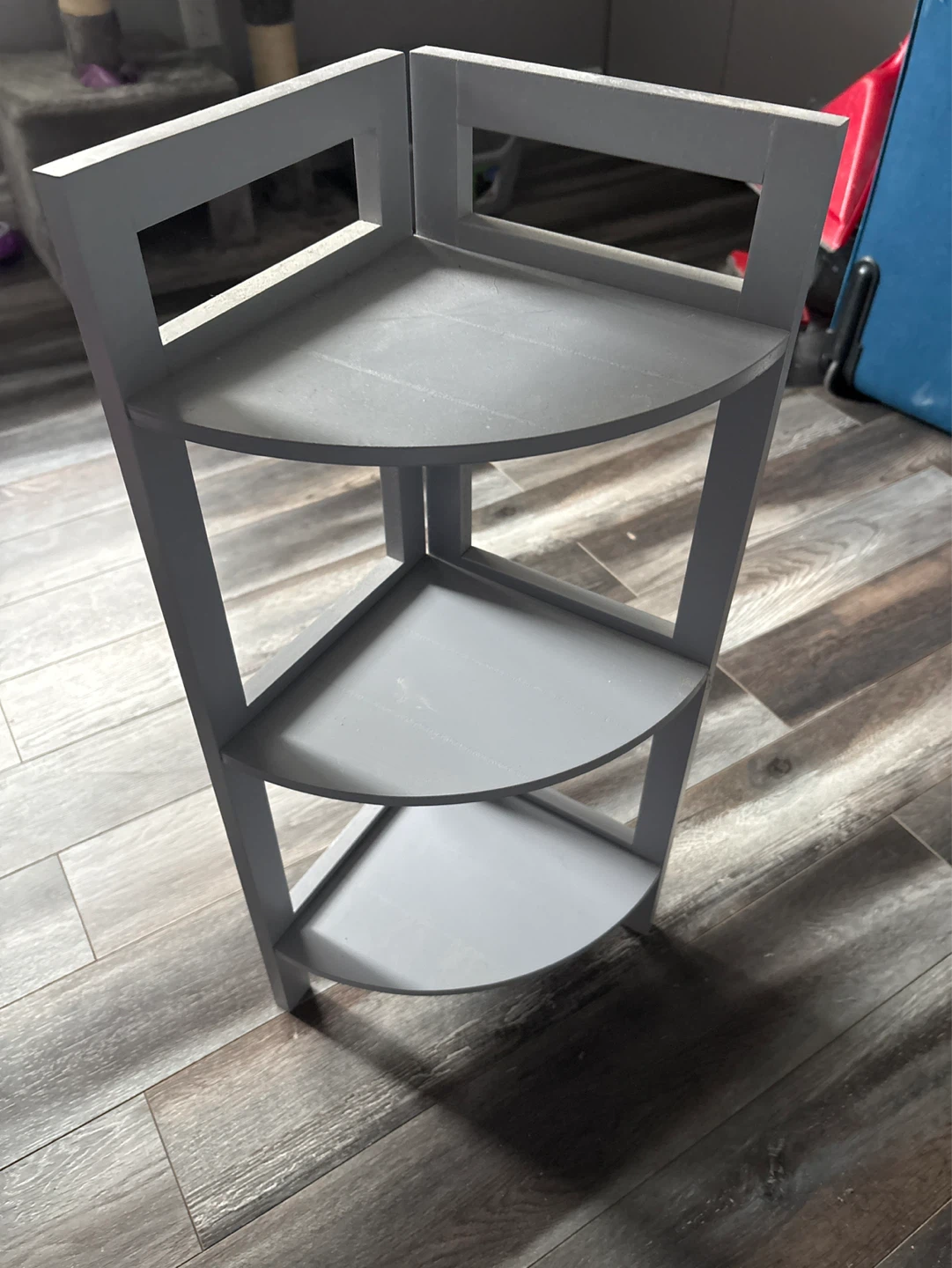 Three tier grey corner shelf