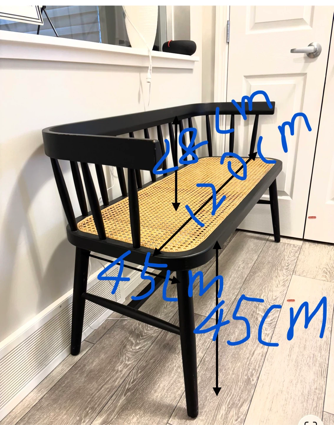 Black Wooden Bench with Cane Seat - photo 3