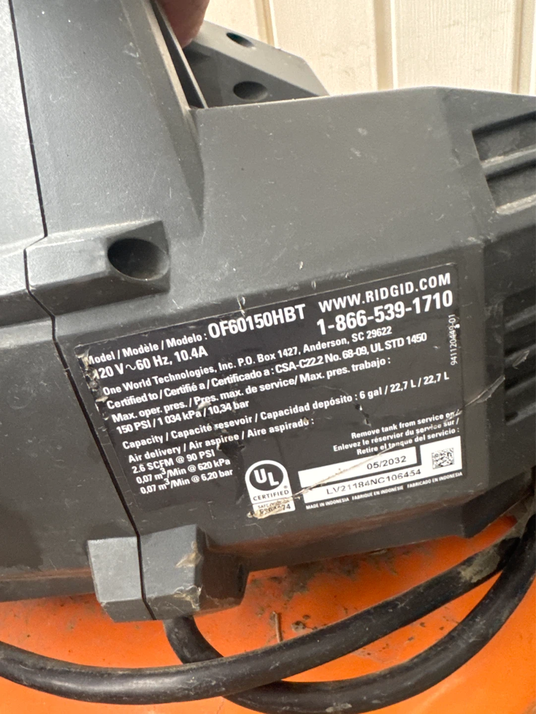 RIDGID OF60150HBT Air Compressor - photo 4