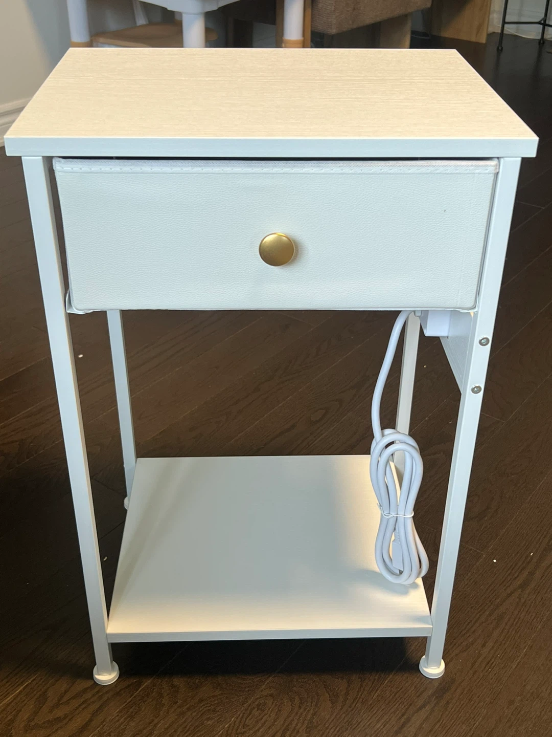 White Nightstand with Drawer and Shelf