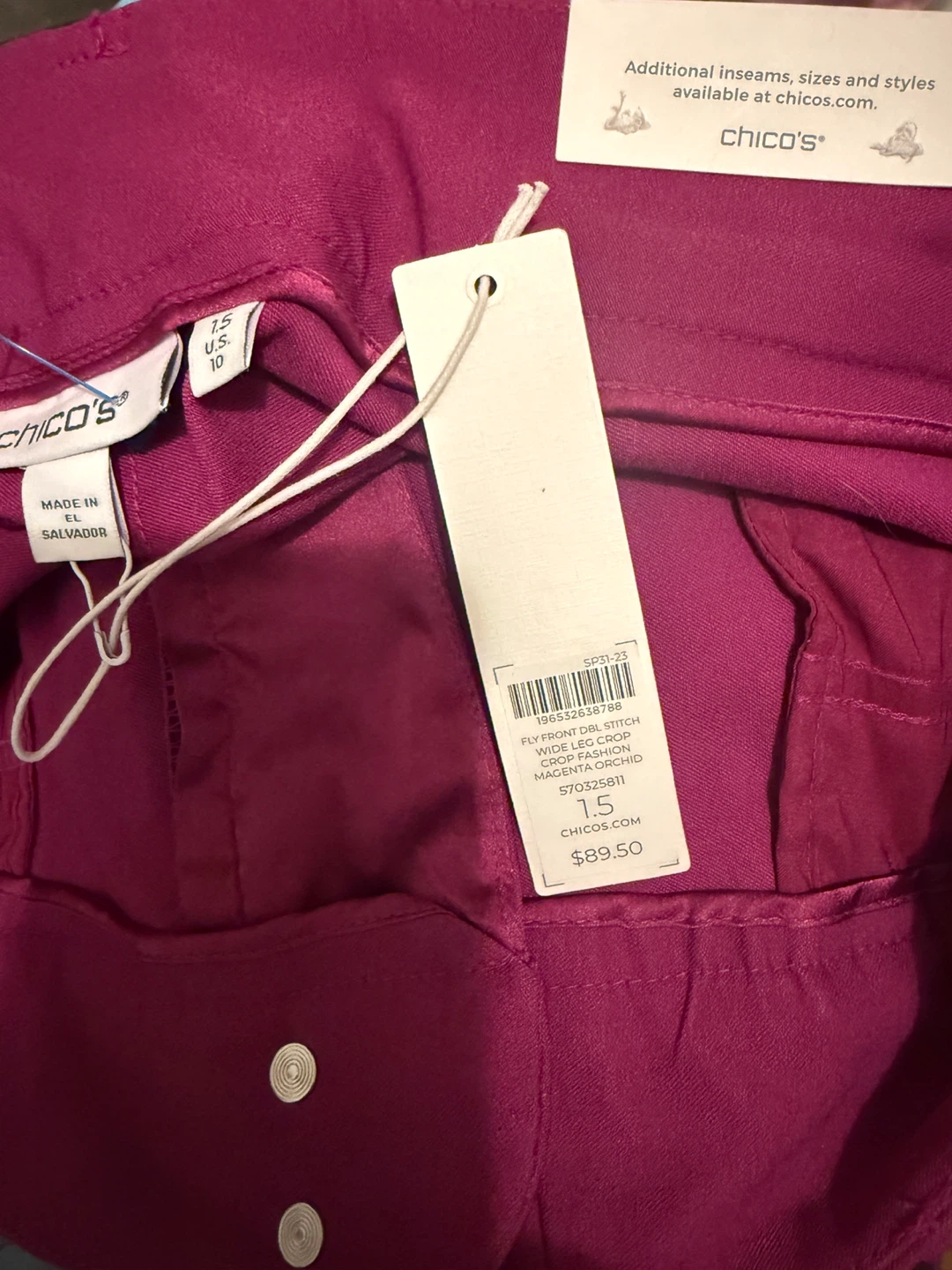 Chico's Magenta Wide Leg Cropped Pants Size 1.5 - photo 3