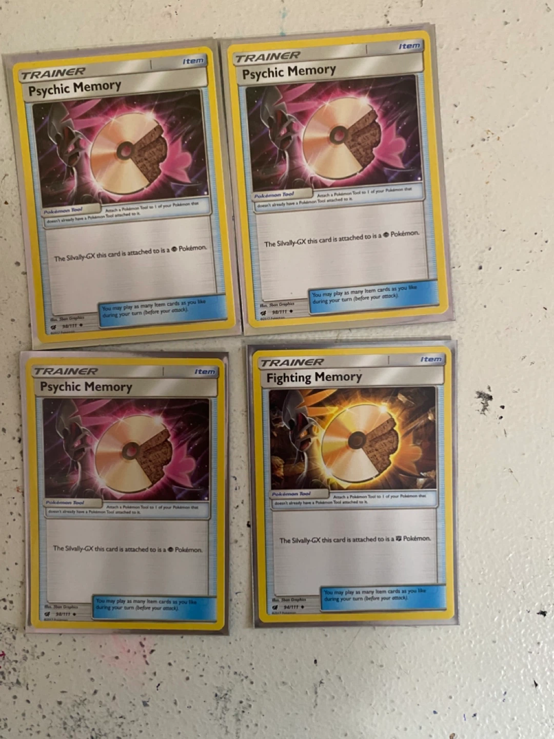 Pokemon Psychic Memory & Fighting Memory Trainer Cards (4 Total)