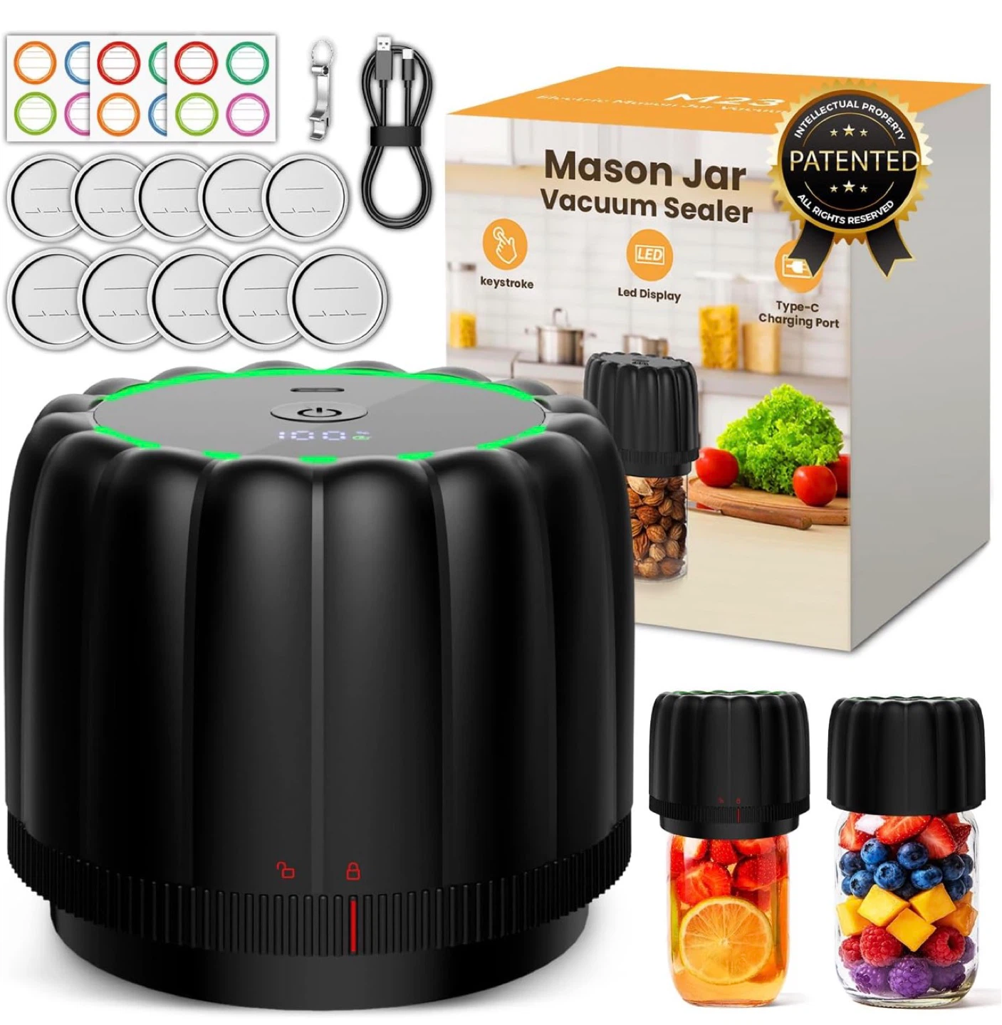 Mason Jar Vacuum Sealer with 2500mAh Battery