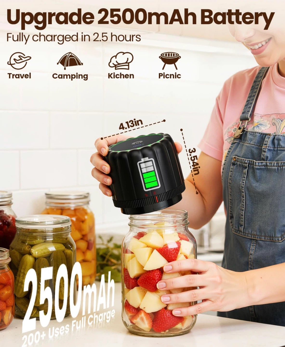 Mason Jar Vacuum Sealer with 2500mAh Battery - photo 4