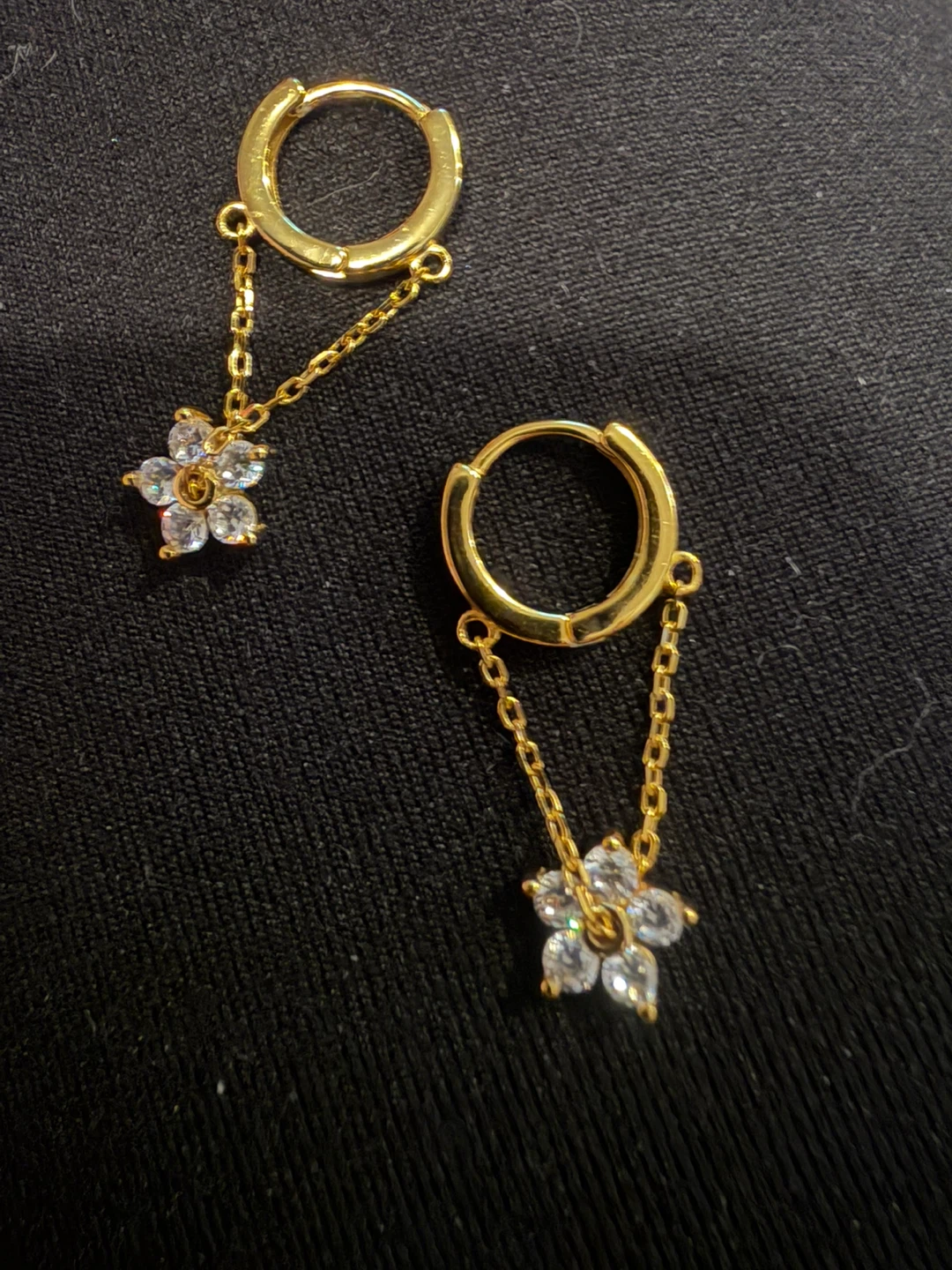 Reffeer GoldFilled Flower Drop Hoop Earrings