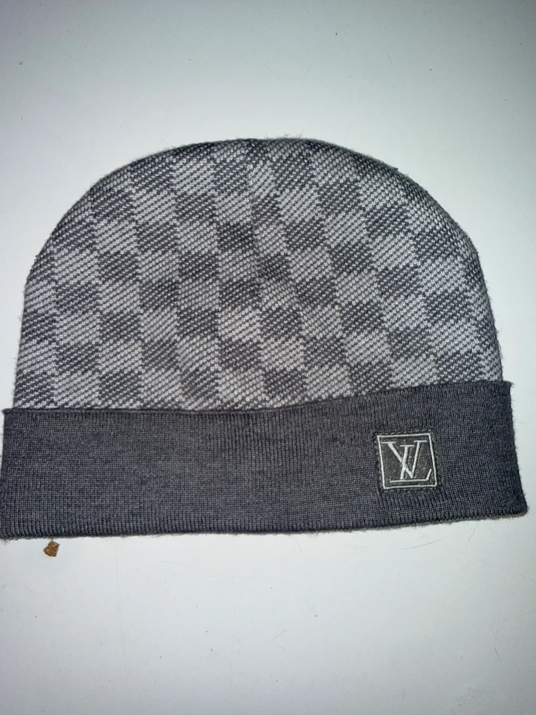 Louis Vuitton Grey Damier Check Knit Beanie Hat