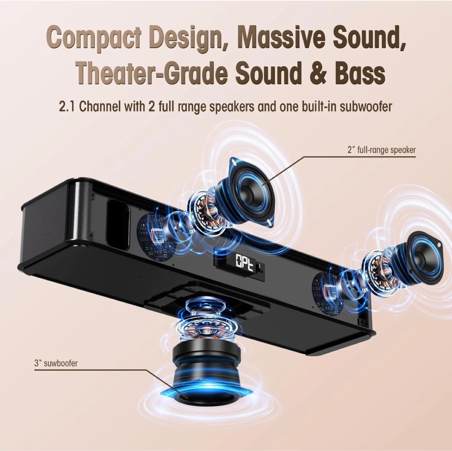 Soundbar with Remote - 100W Peak Power, 2.1 Channel - photo 3