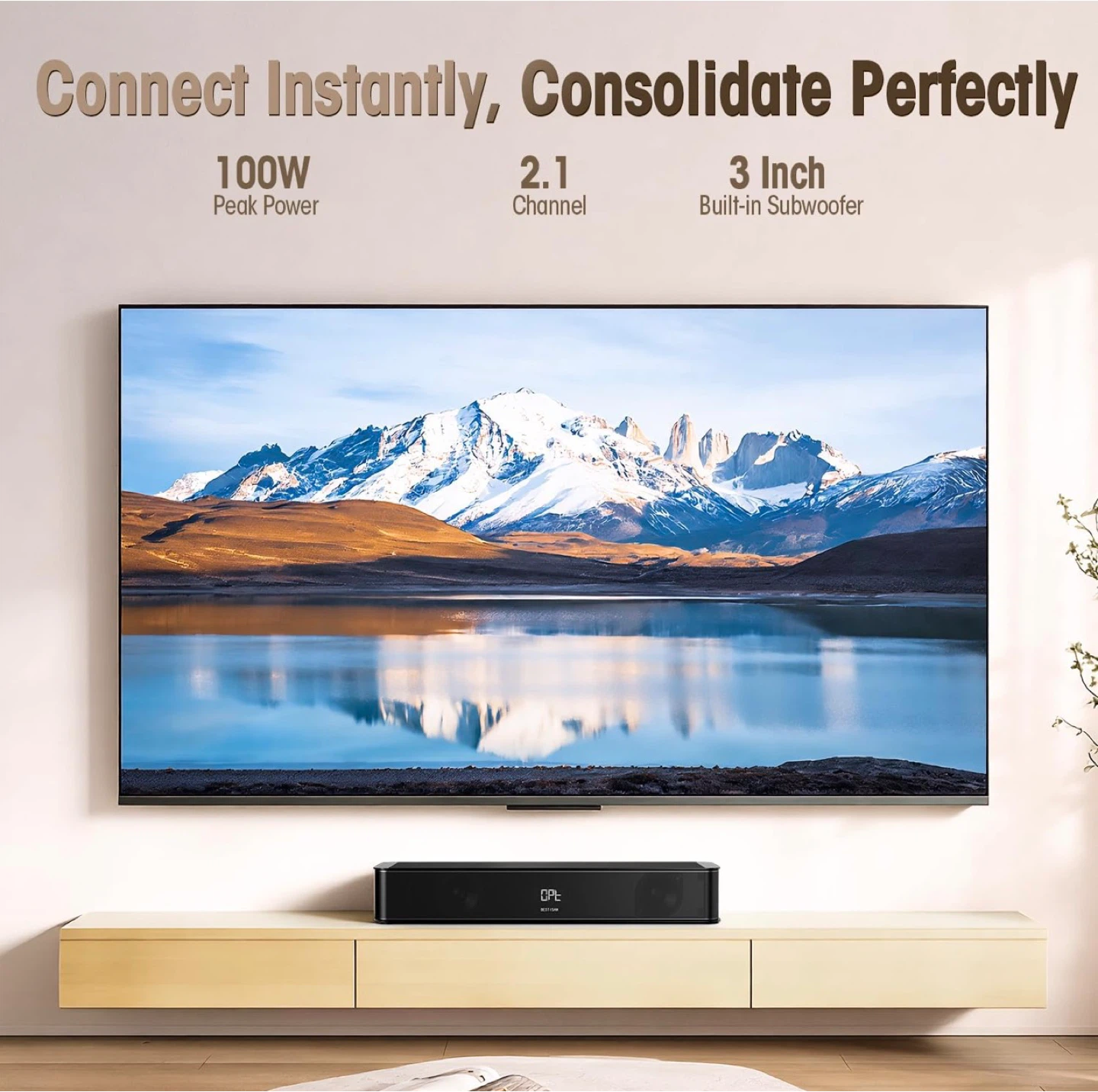 Soundbar with Remote - 100W Peak Power, 2.1 Channel - photo 2