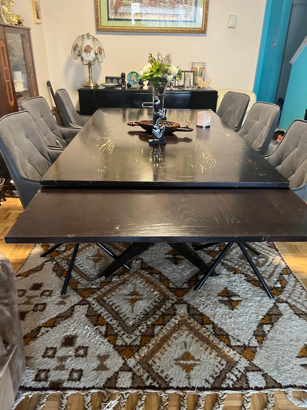 Dark Wood Dining Table with Extension