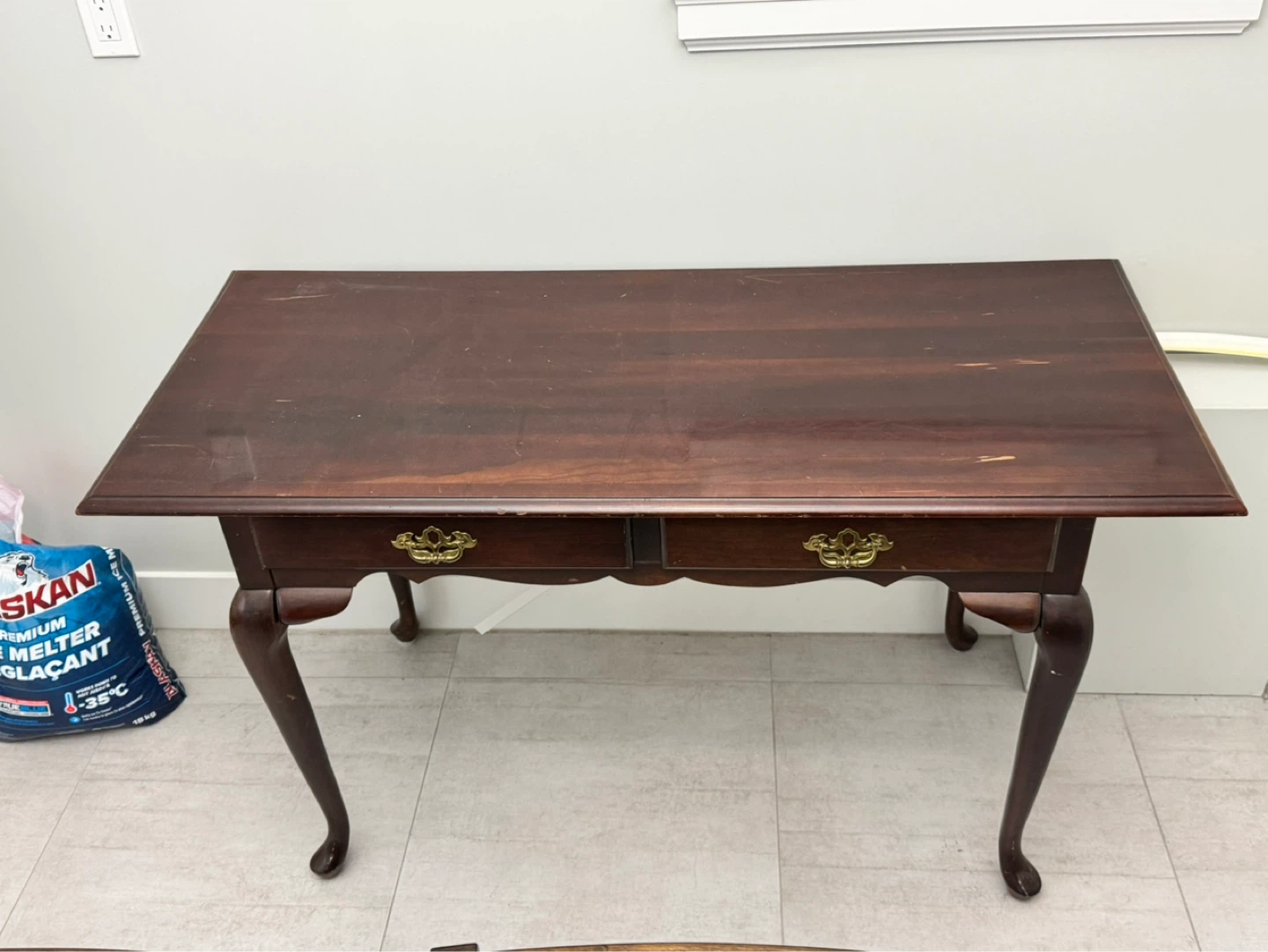 Vintage Solid Mahogany Two Drawer Console Table