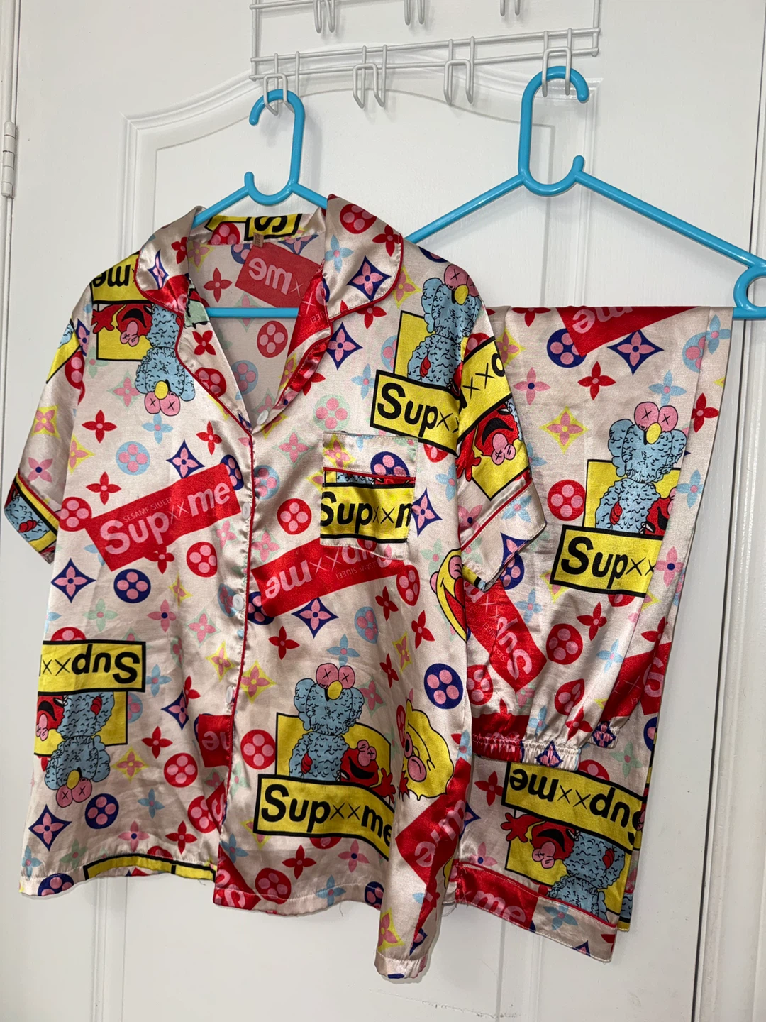 Satin Pajama Set with Supreme and KAWS graphics