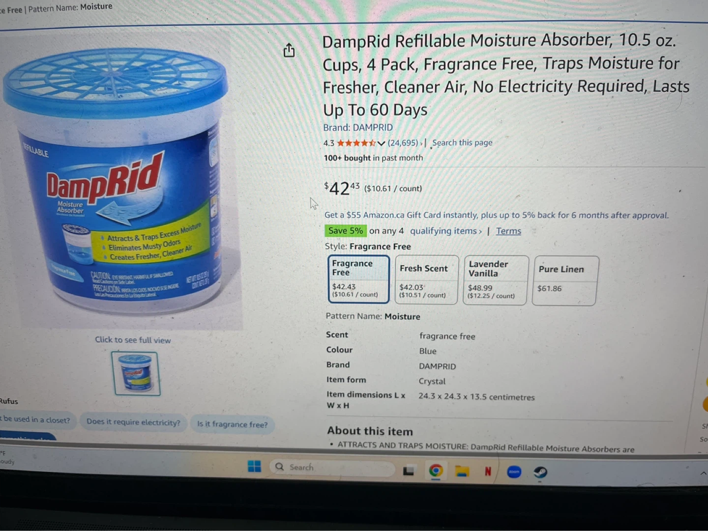 DampRid Refillable Moisture Absorber, 6 pieces