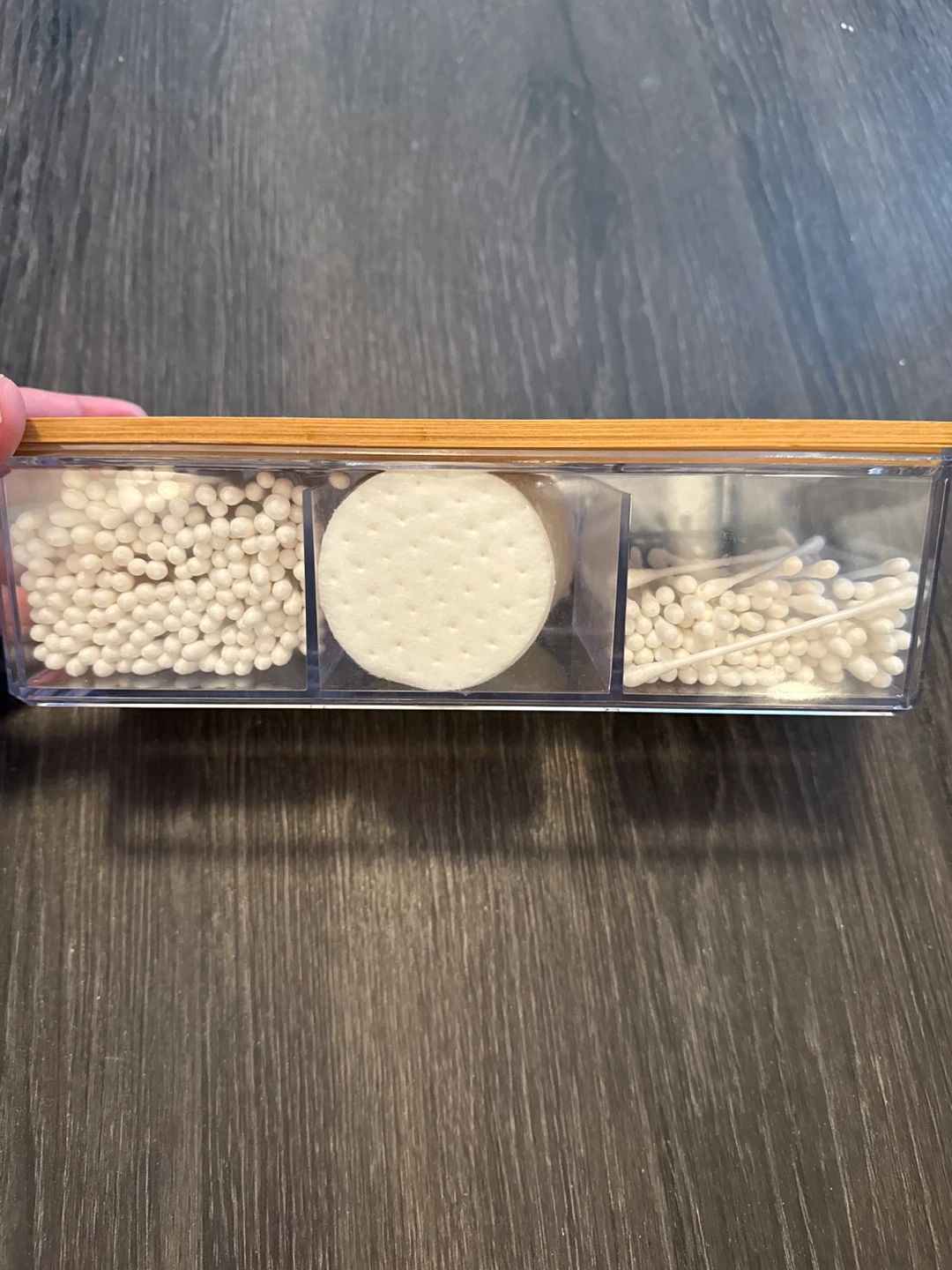3 Compartment Bamboo Organizer for Cotton Swabs & Rounds - photo 2