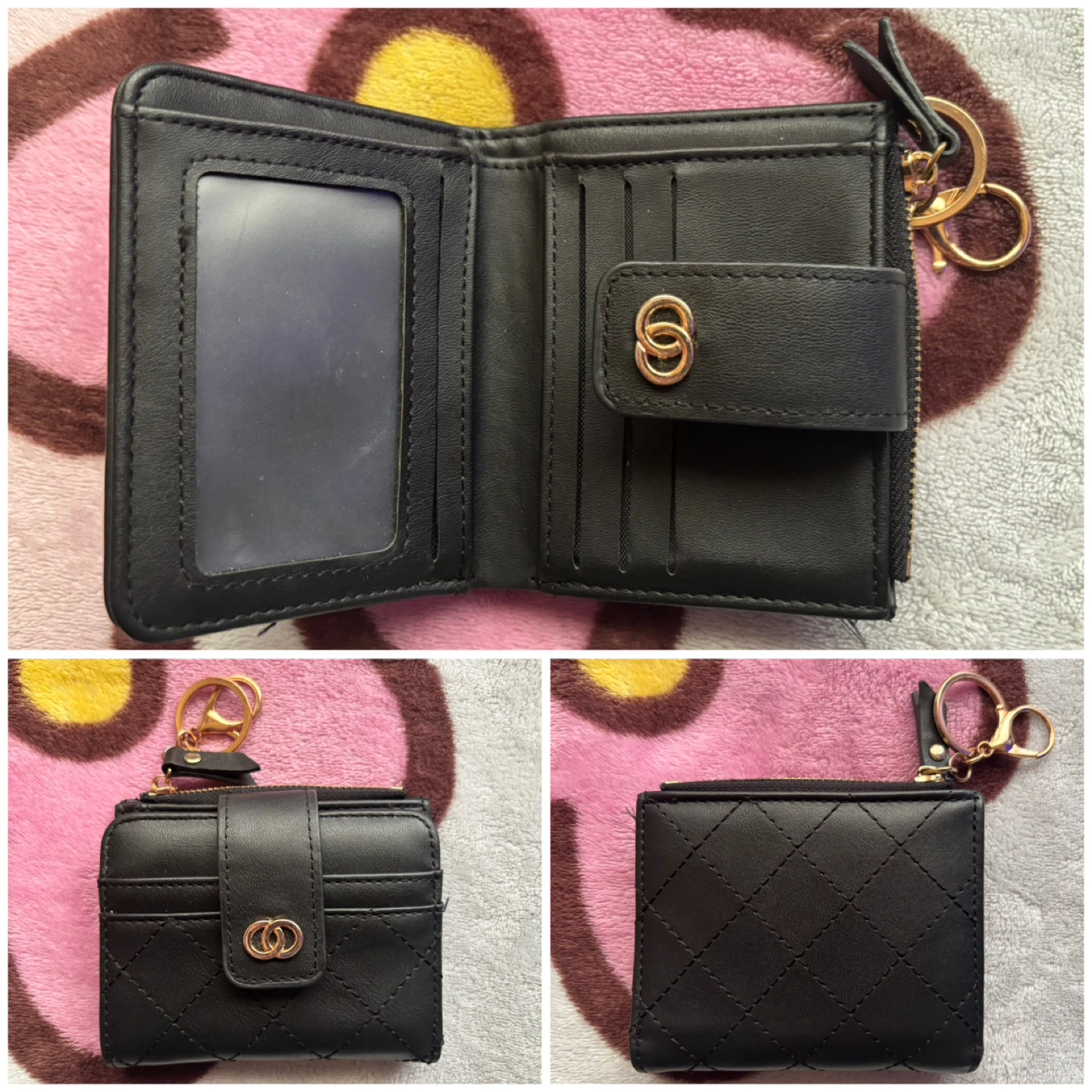 (Quilted) Bi-Fold Wallet With Keychain - *Black*